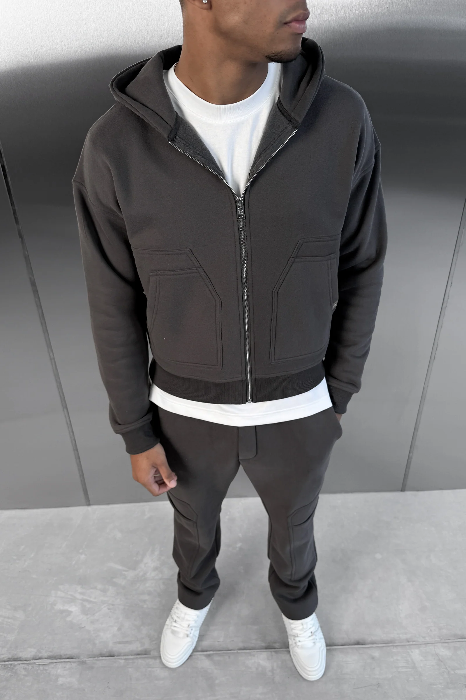 Boxy Carpenter Hoodie - Charcoal - Image 6