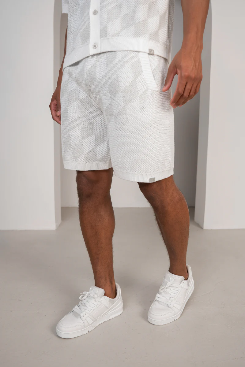 Boxy Checked Knitted Shirt - Grey/White - Image 5
