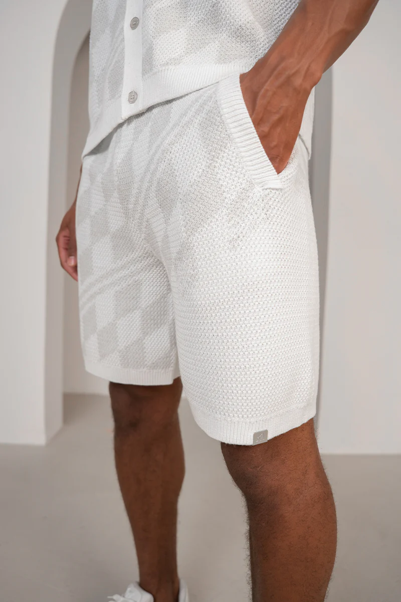 Boxy Checked Knitted Shirt - Grey/White - Image 8