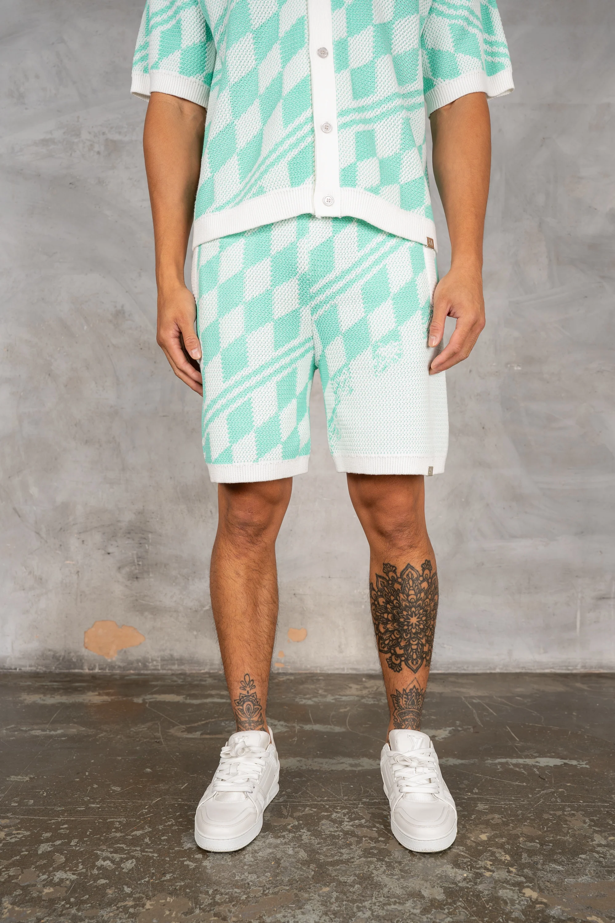 Boxy Checked Knitted Shirt - Mint - Image 7
