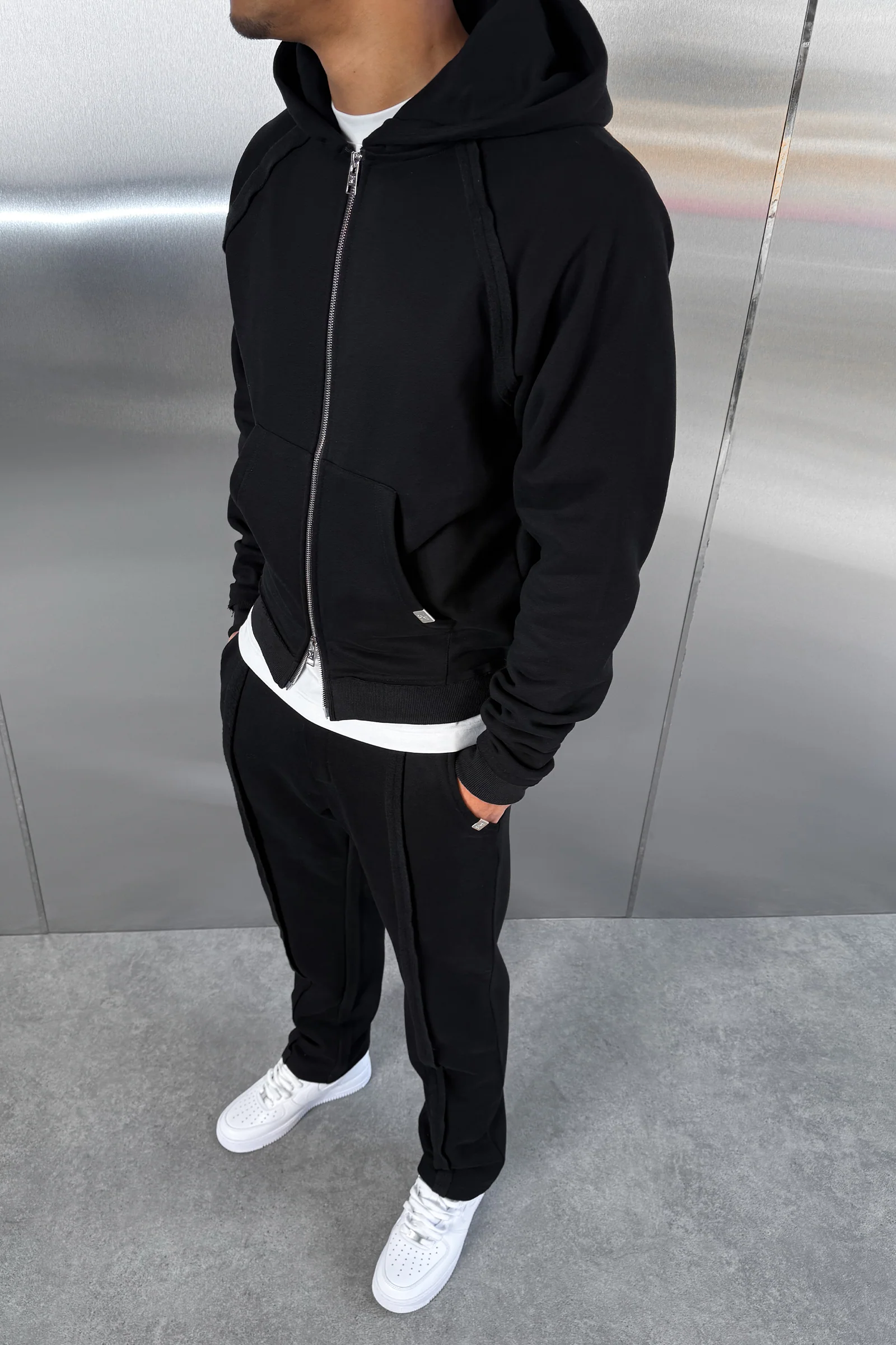 Boxy Raw-Seam Hoodie - Black - Image 6
