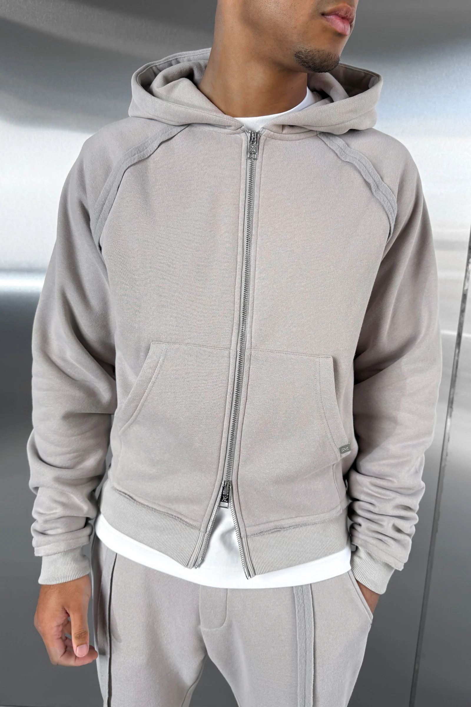 Boxy Raw-Seam Hoodie - Grey - Image 3