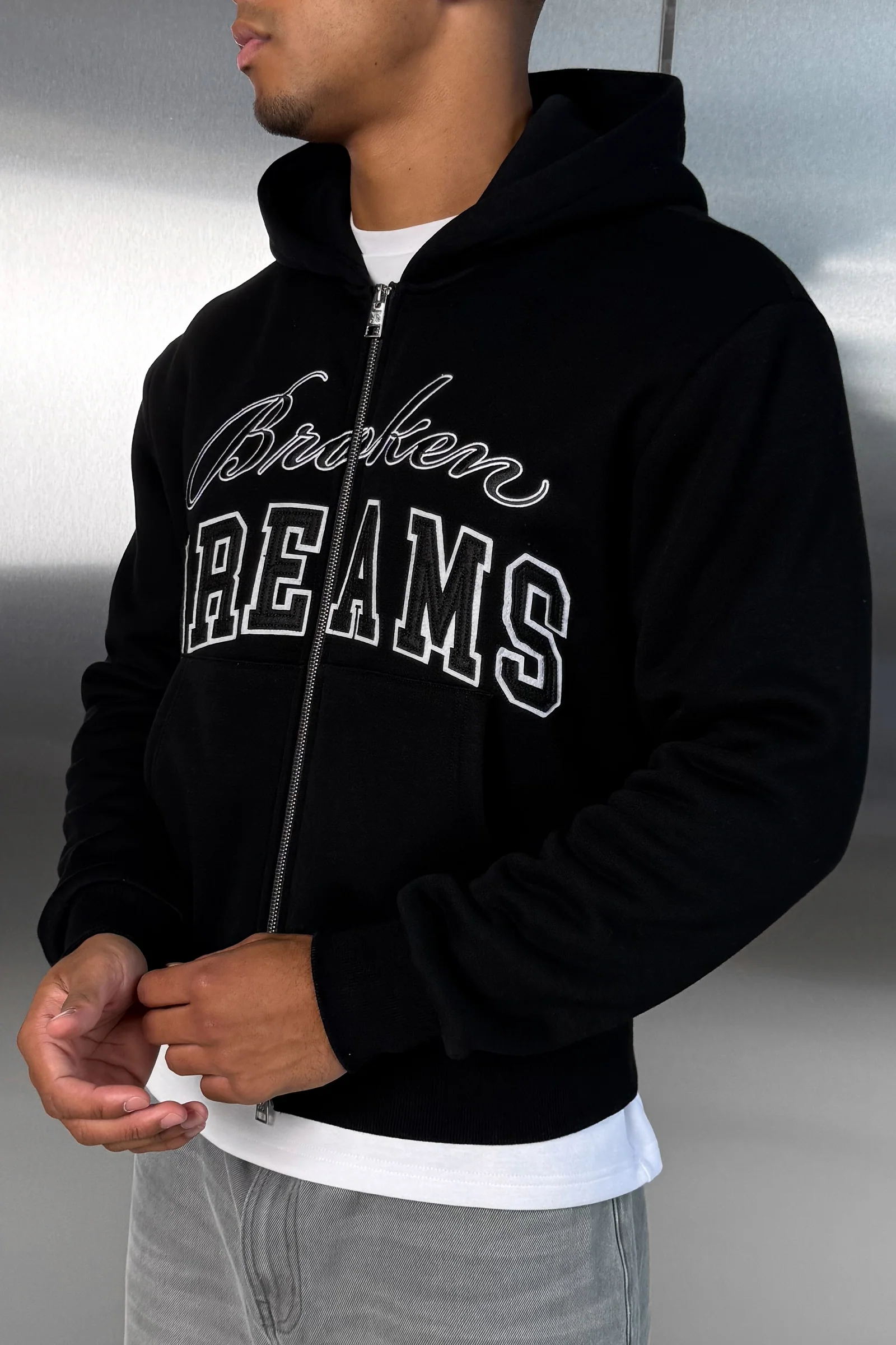 Broken Dreams Boxy Double Zip Hoody  - Black - Image 3