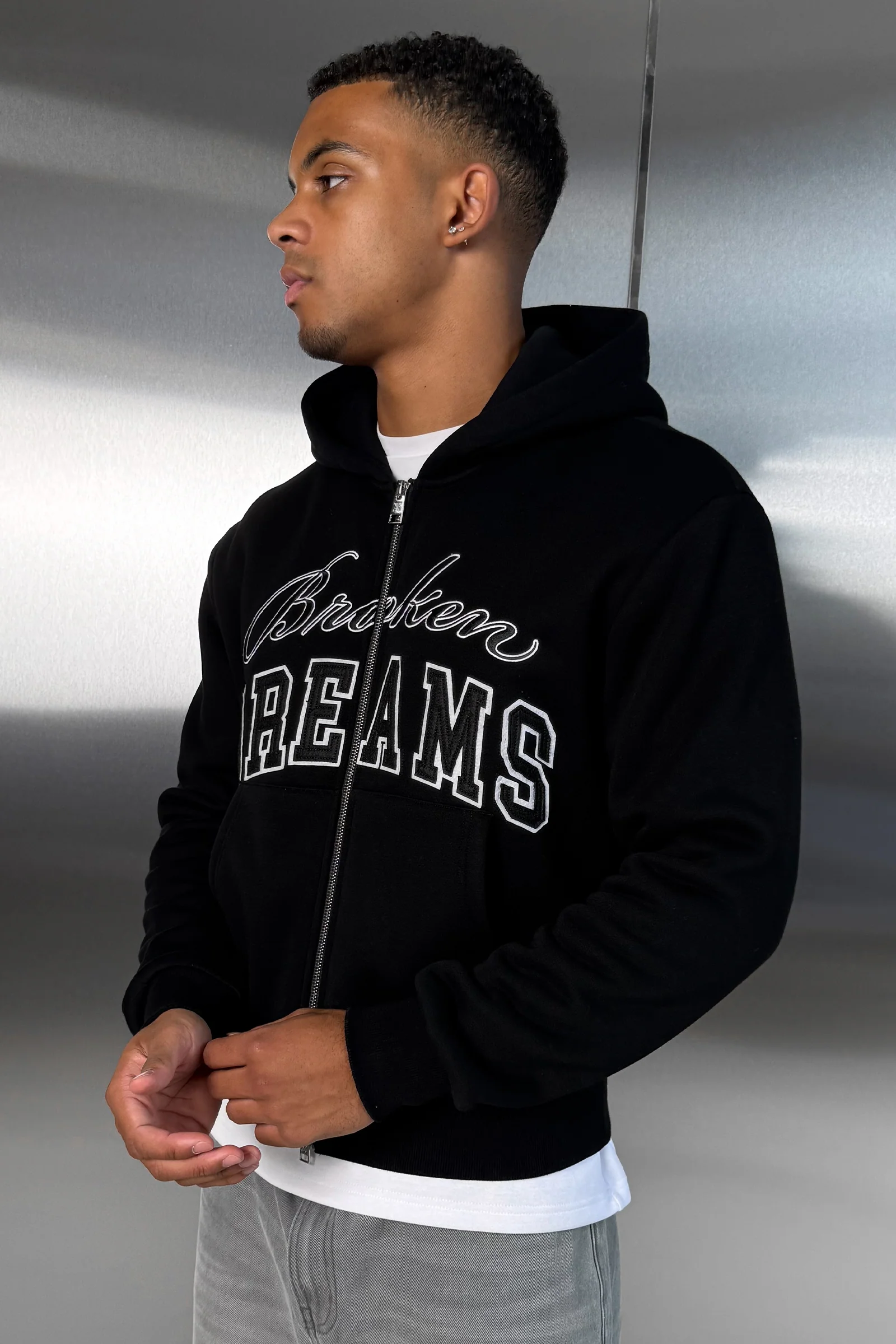 Broken Dreams Boxy Double Zip Hoody  - Black - Image 4