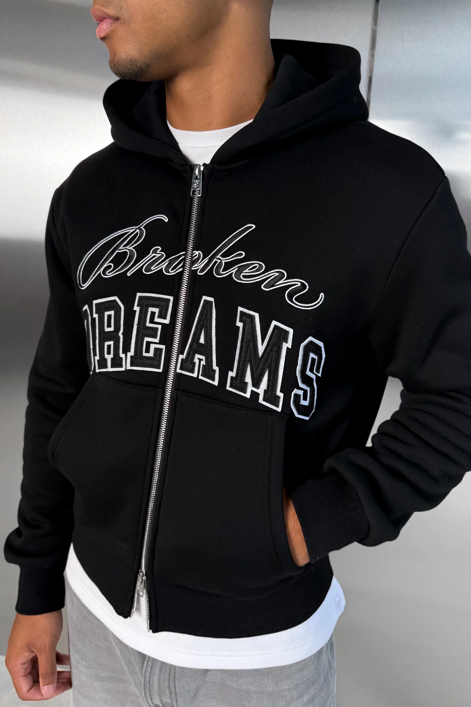 Broken Dreams Boxy Double Zip Hoody  - Black - Image 6