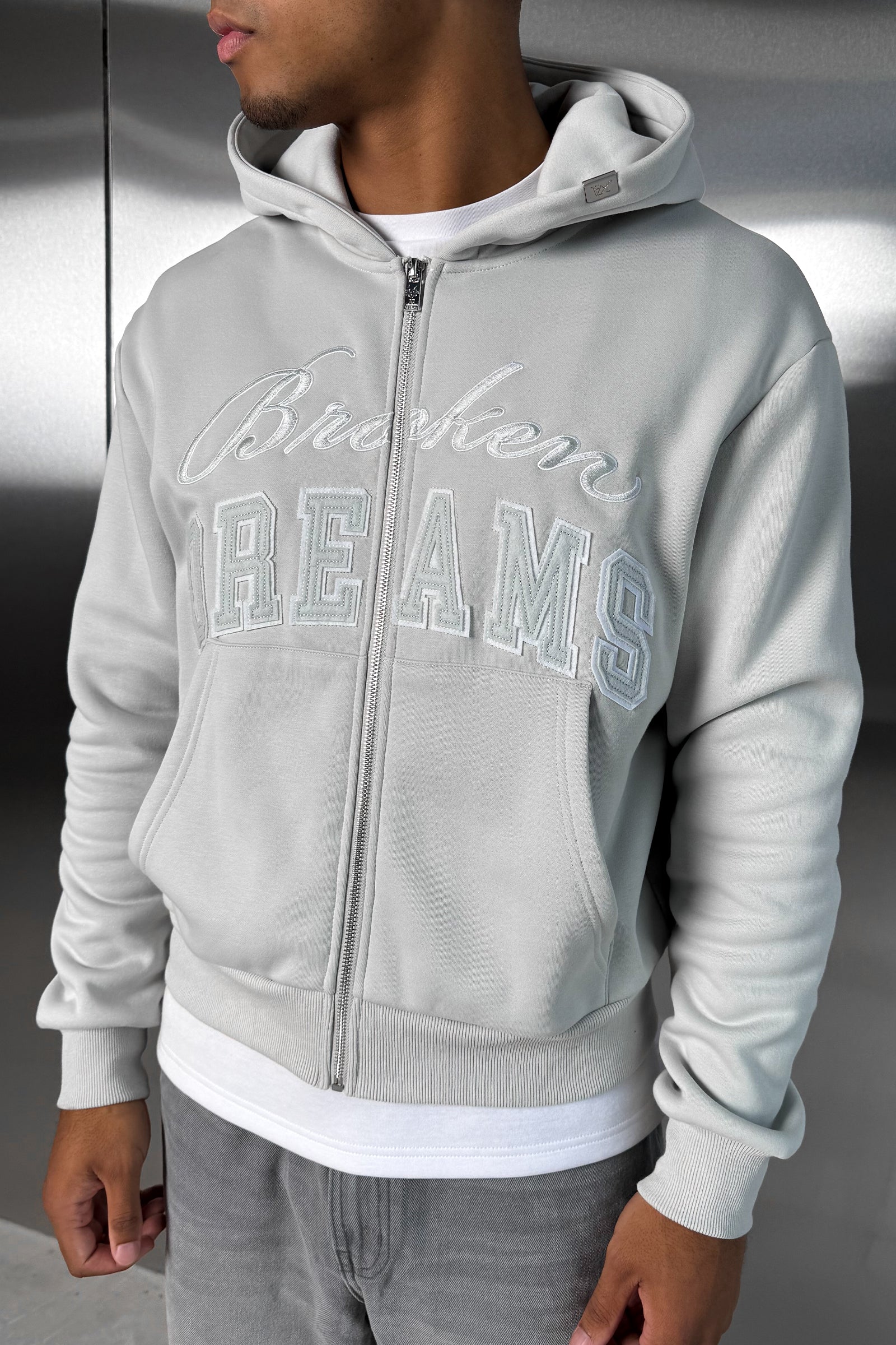 Broken Dreams Boxy Double Zip Hoody  - Grey - Image 10