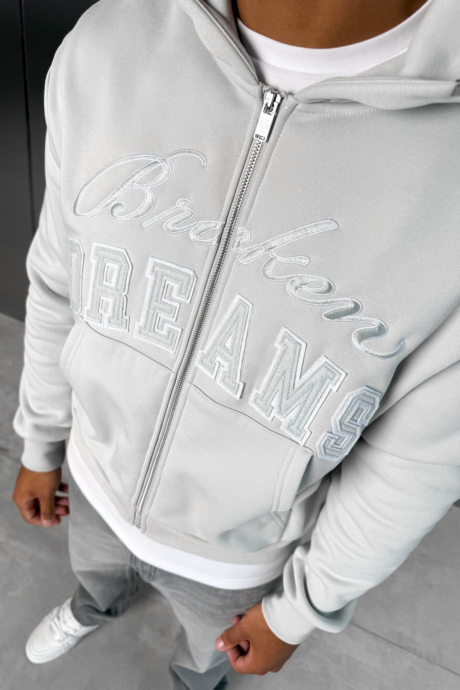Broken Dreams Boxy Double Zip Hoody  - Grey - Image 4