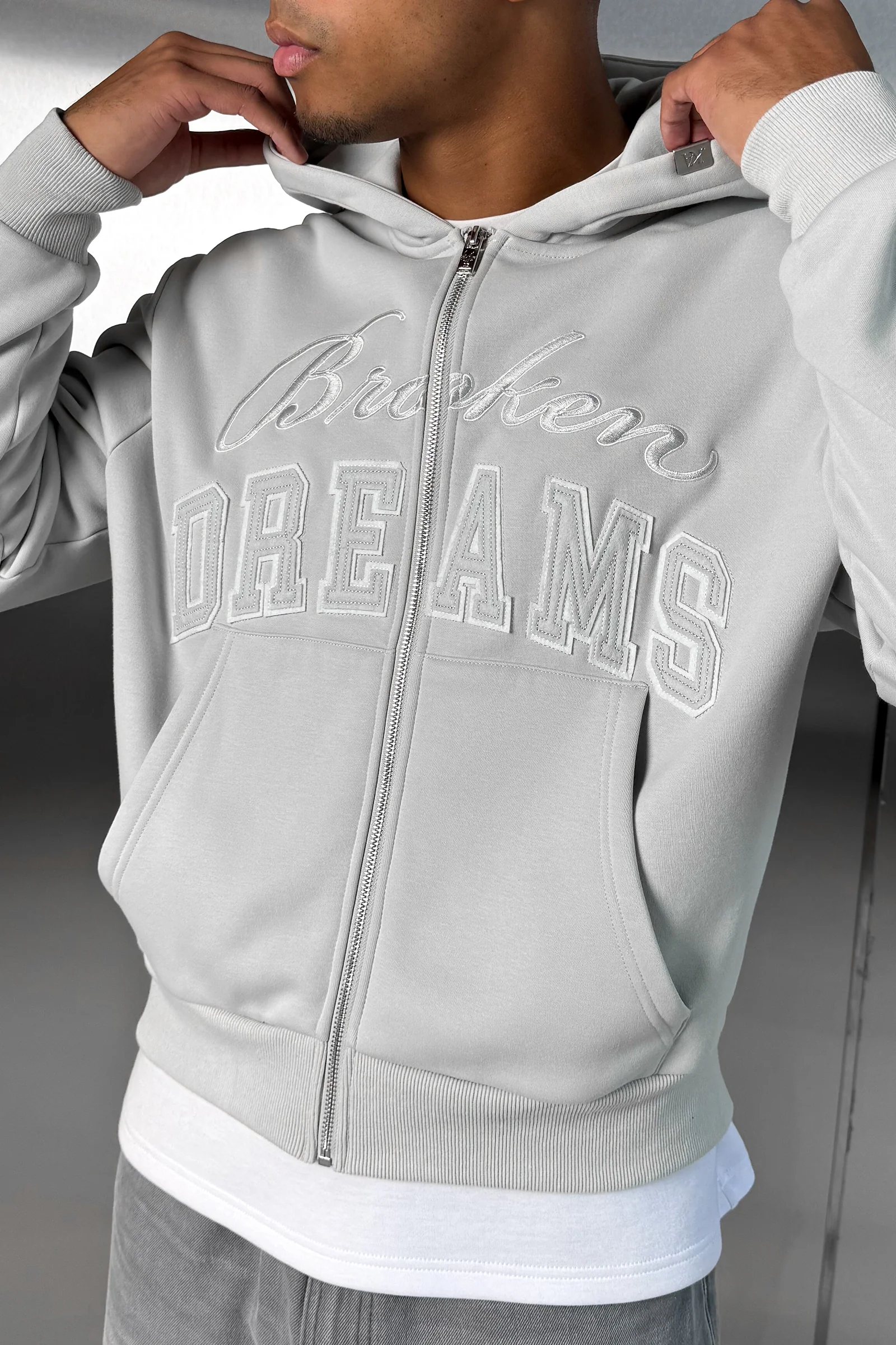 Broken Dreams Boxy Double Zip Hoody  - Grey - Image 6