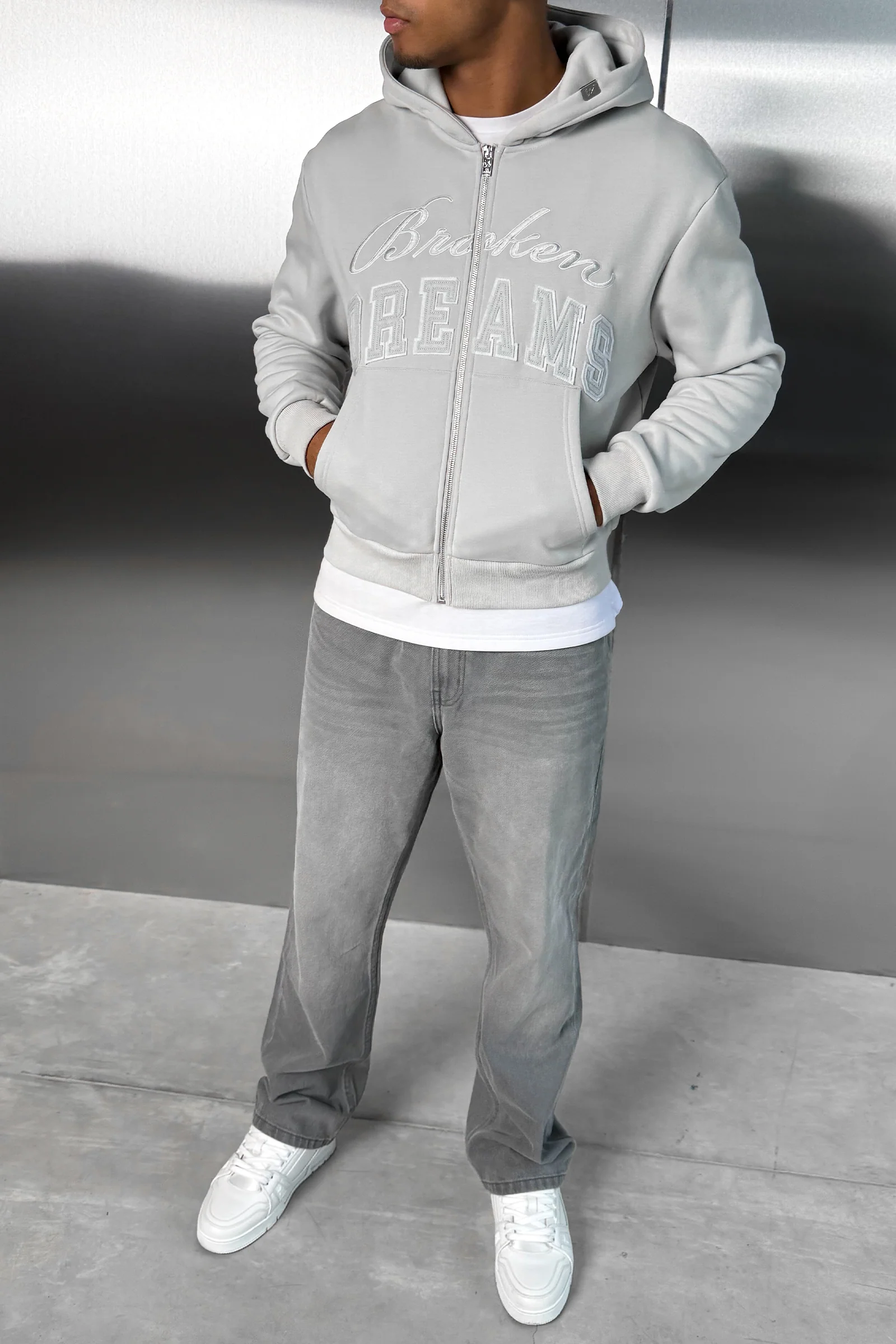 Broken Dreams Boxy Double Zip Hoody  - Grey - Image 7