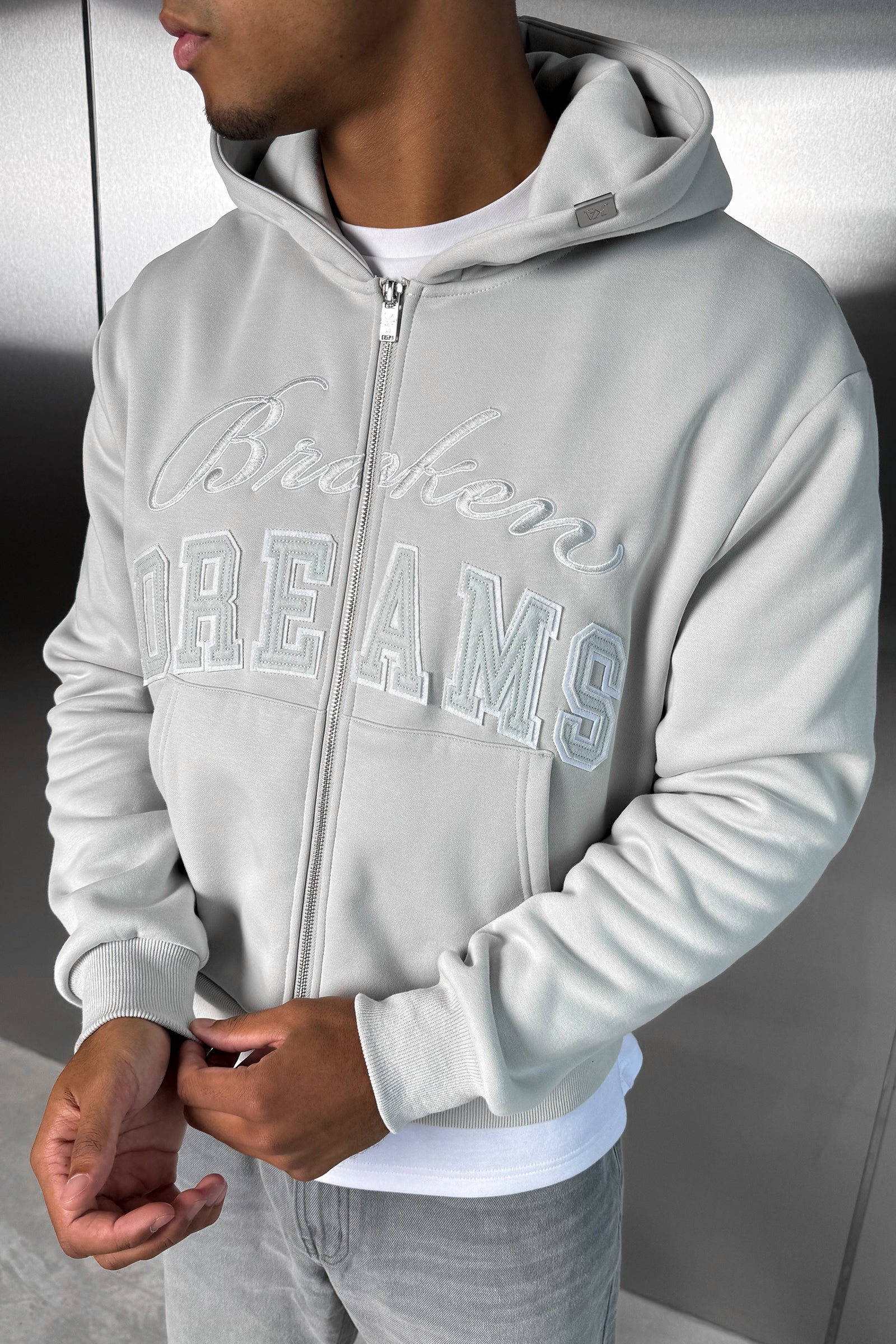 Broken Dreams Boxy Double Zip Hoody  - Grey - Image 9