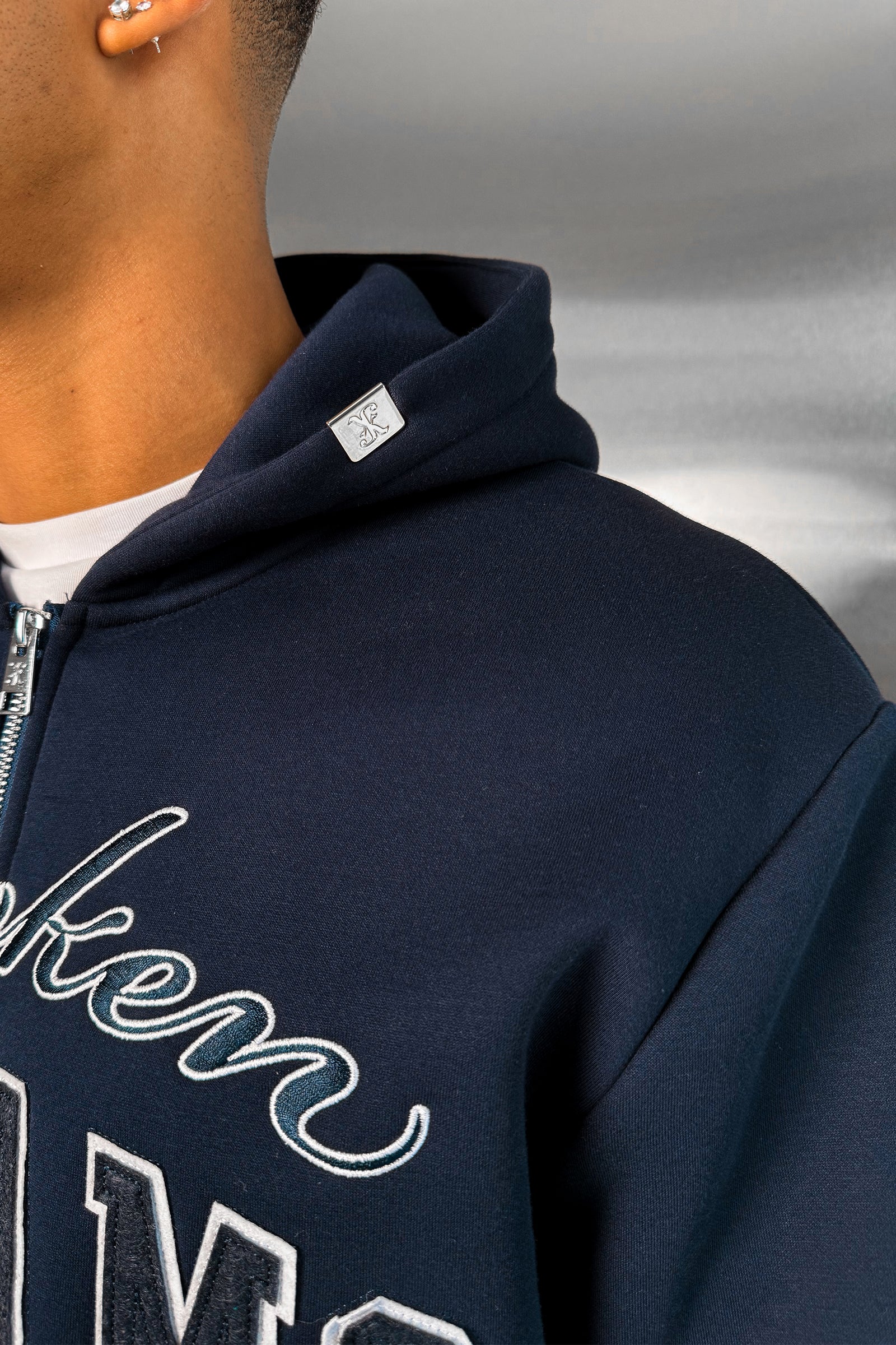 Broken Dreams Boxy Double Zip Hoody  - Navy - Image 4