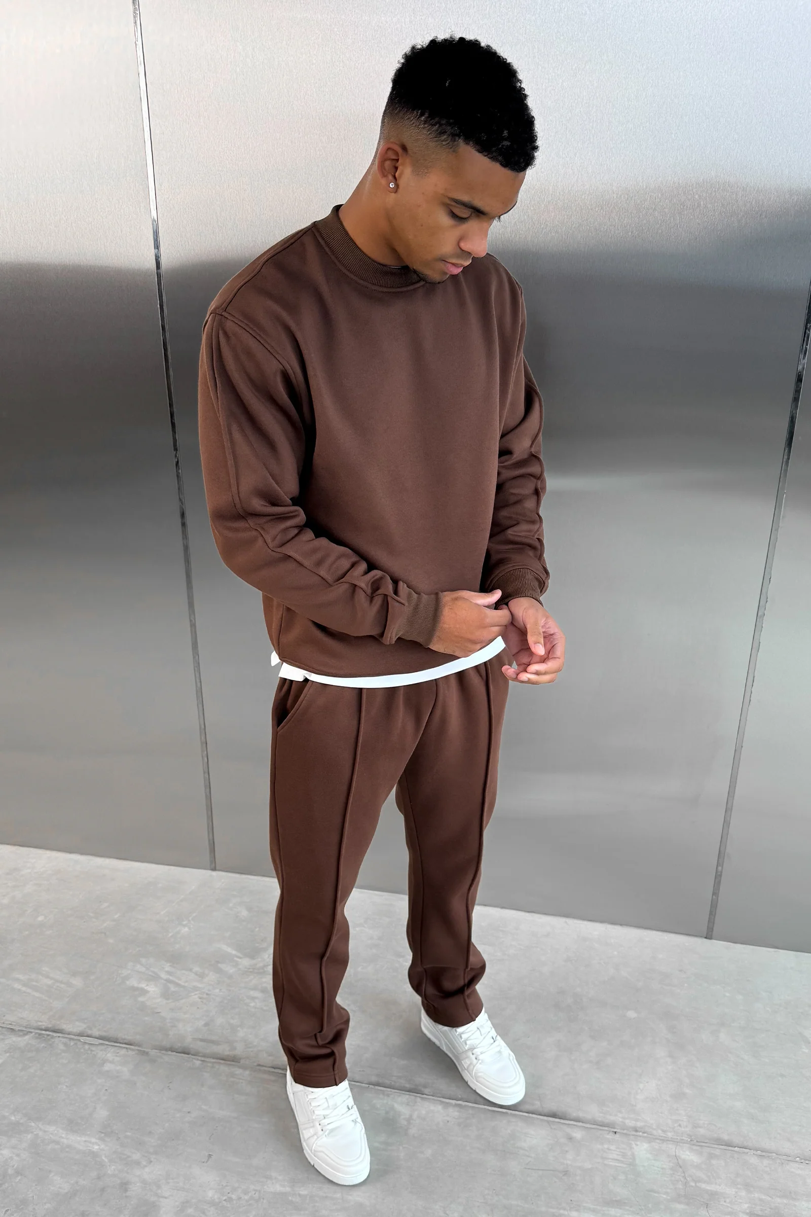 Extended Neck Crew Neck Sweatshirt - Mocha - Image 4
