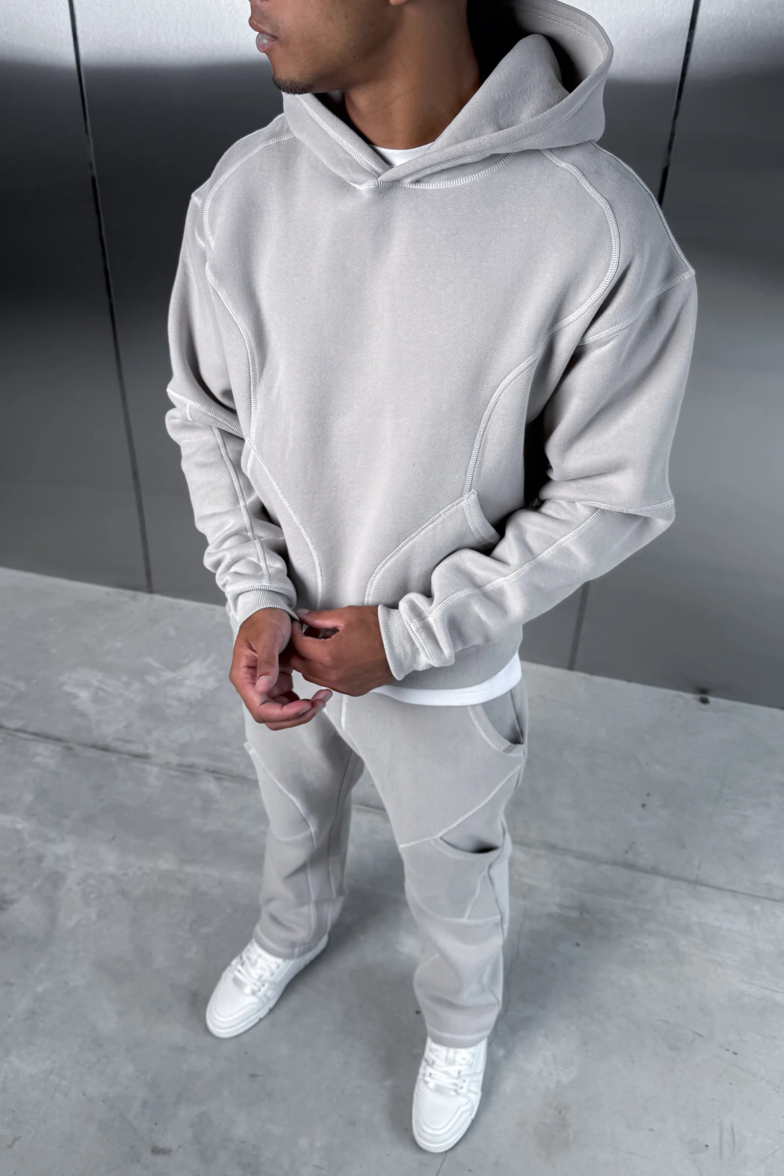 Contrast Stitch Straight Leg Jogger - Grey - Image 4