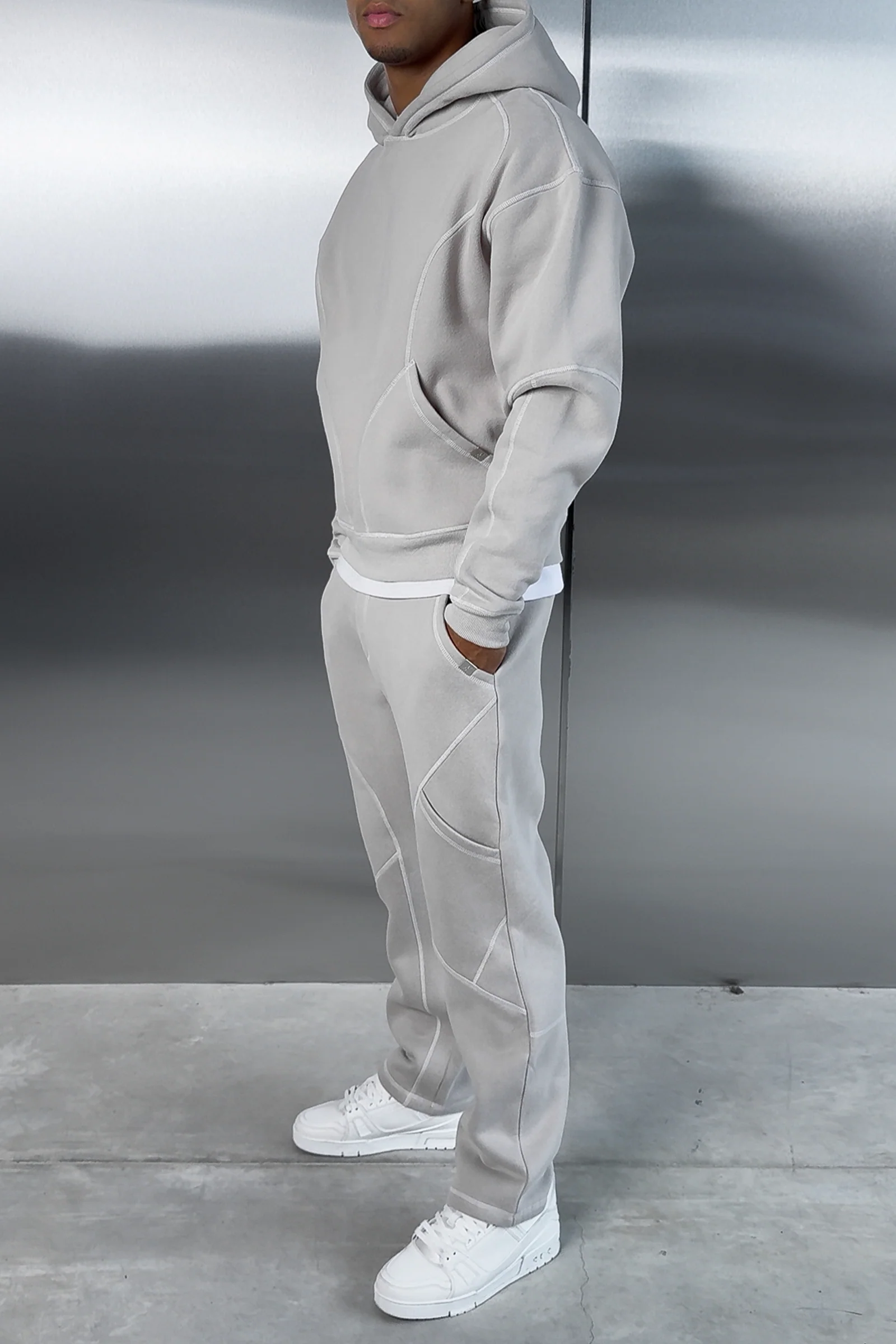 Contrast Stitch Straight Leg Jogger - Grey - Image 5