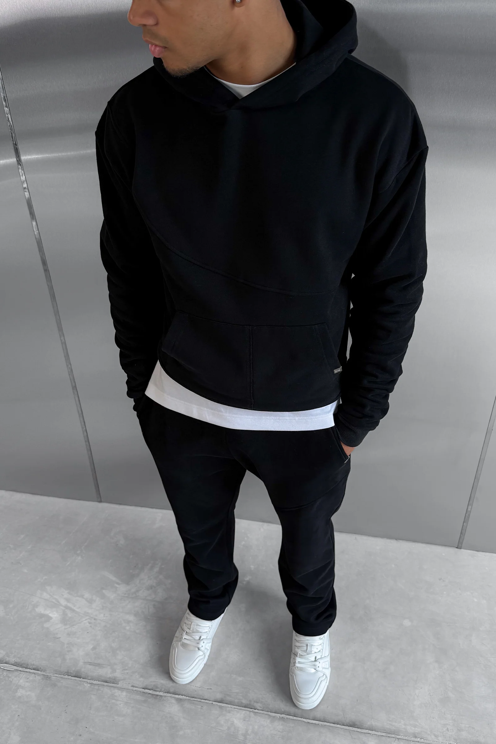 Curve Seam Boxy Hoodie - Black - Image 3