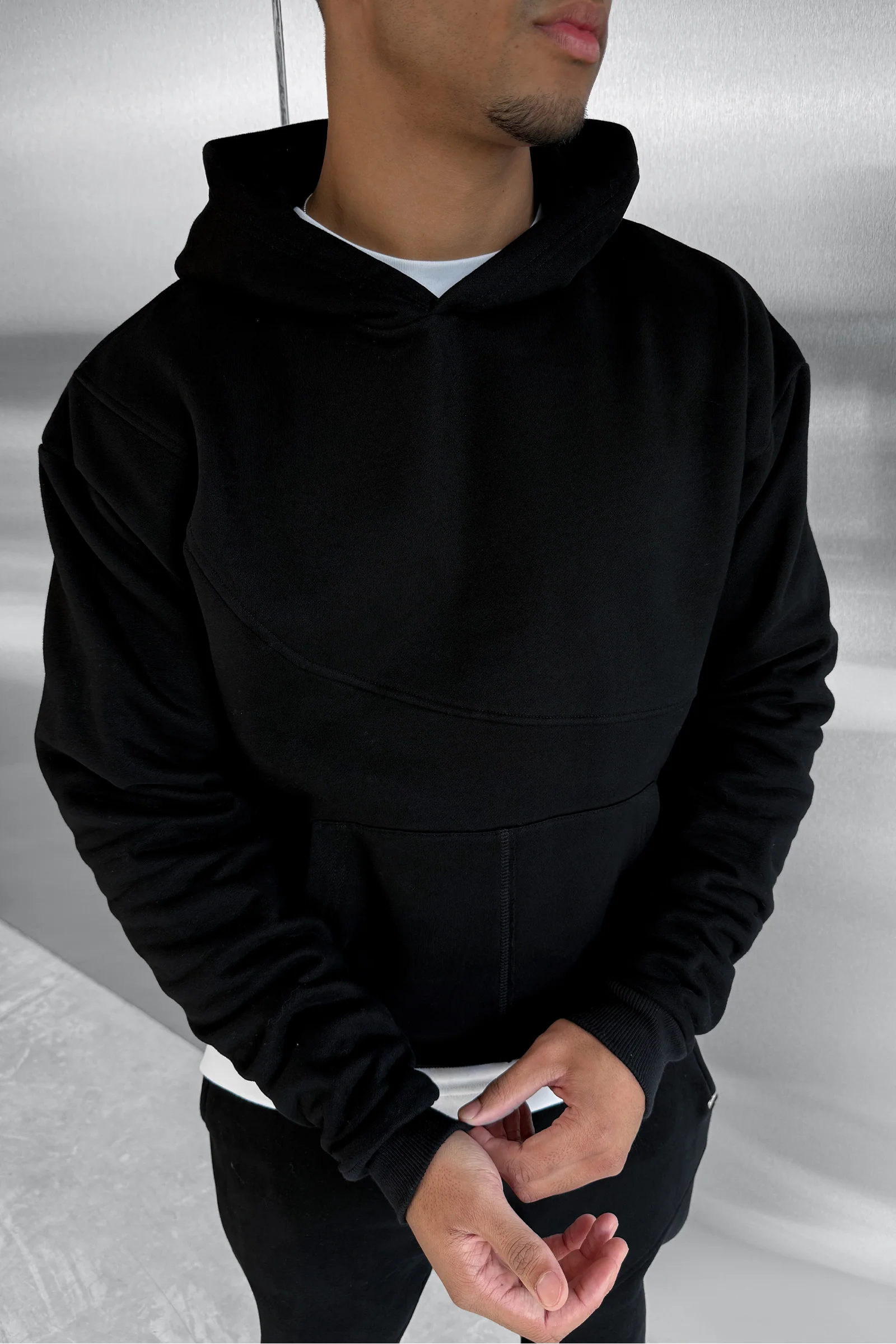 Curve Seam Boxy Hoodie - Black - Image 4