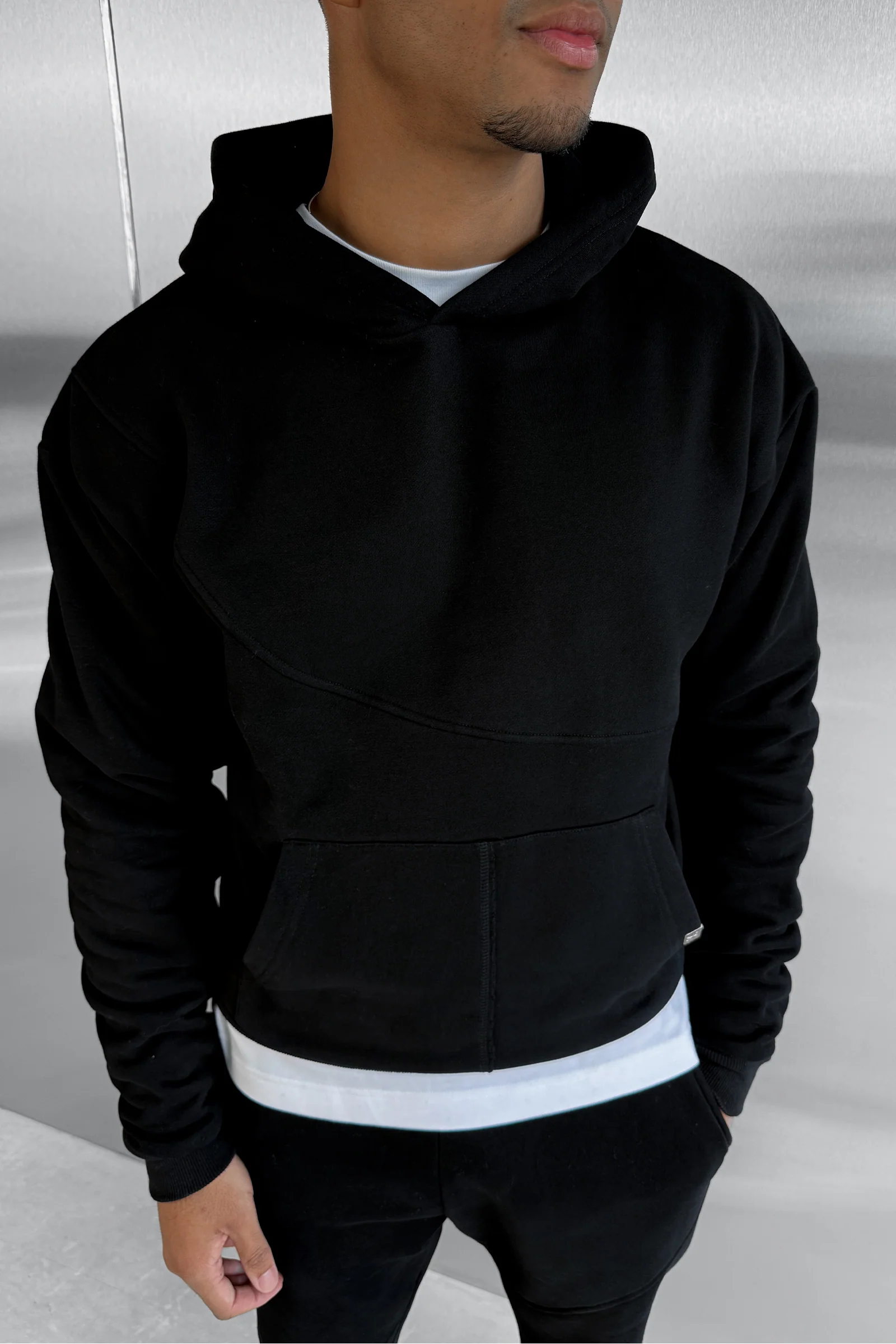 Curve Seam Boxy Hoodie - Black - Image 5