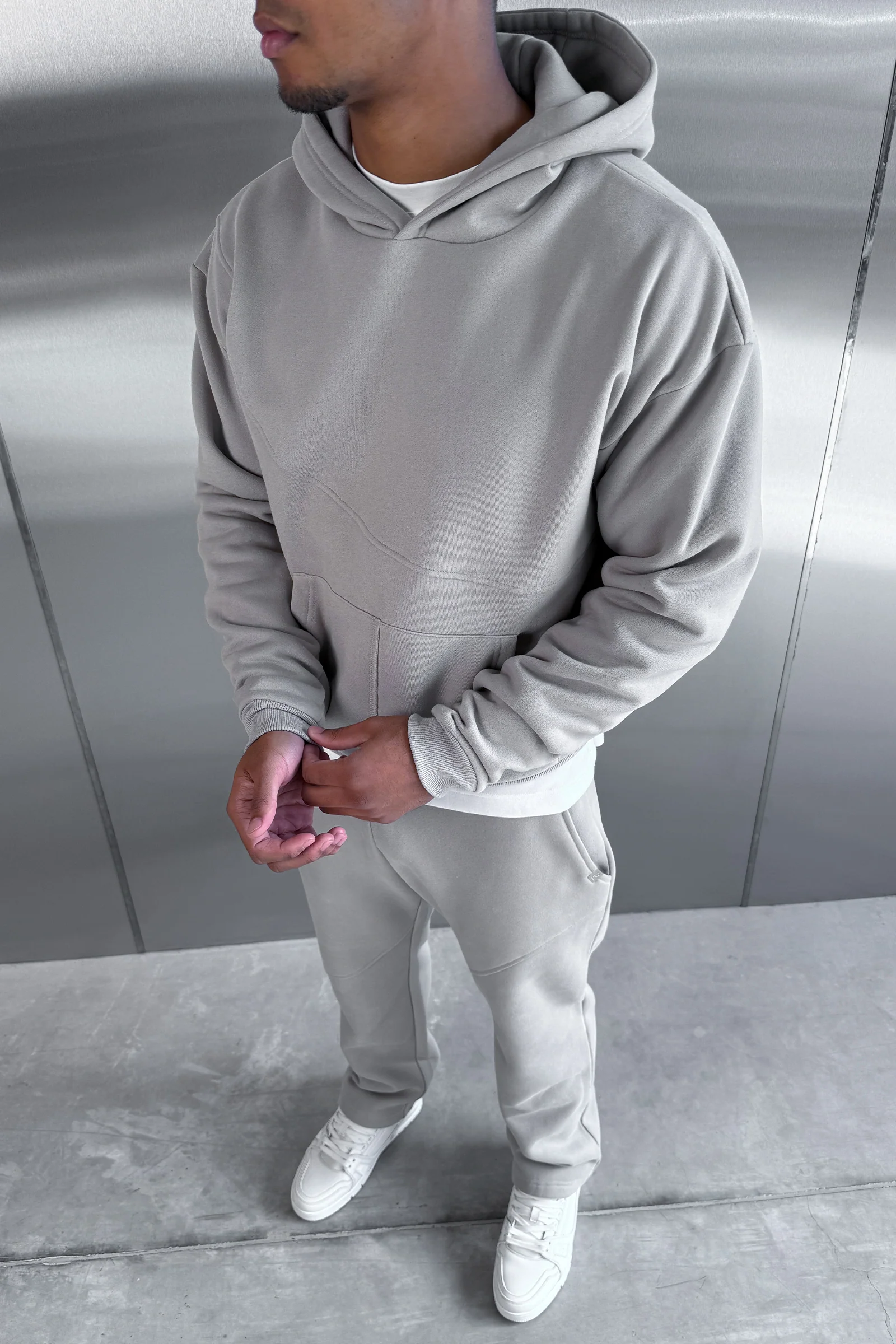 Curve Seam Boxy Hoodie - Grey - Image 3