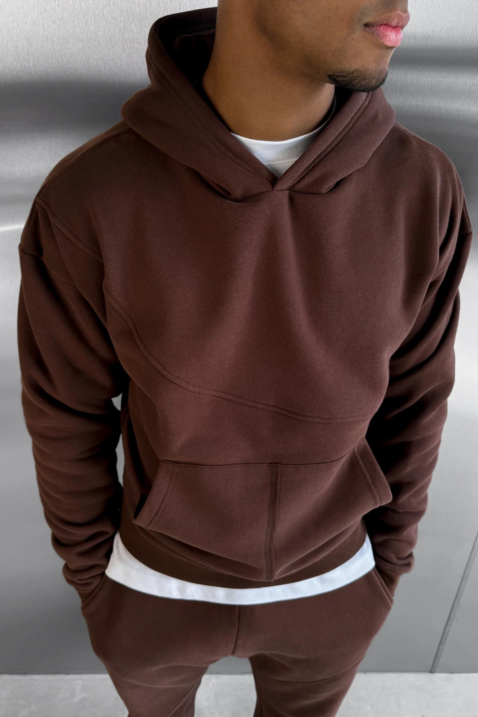 Curve Seam Boxy Hoodie - Mocha - Image 4