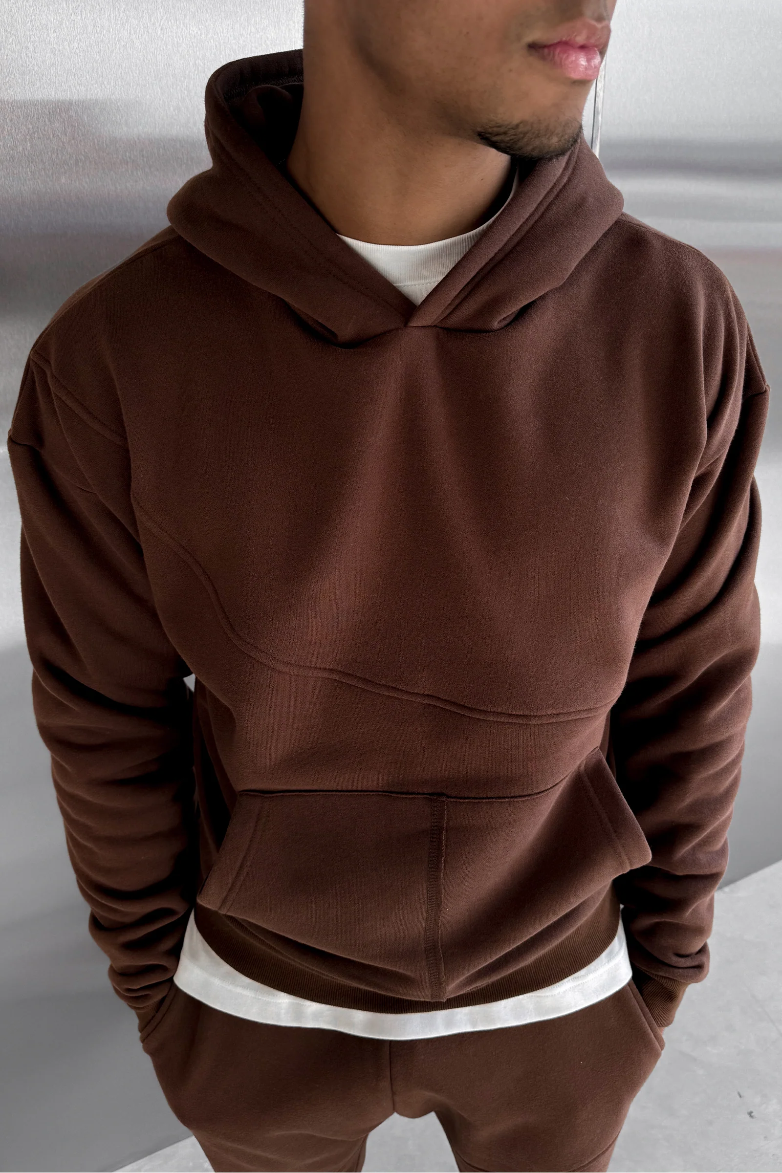 Curve Seam Boxy Hoodie - Mocha - Image 5