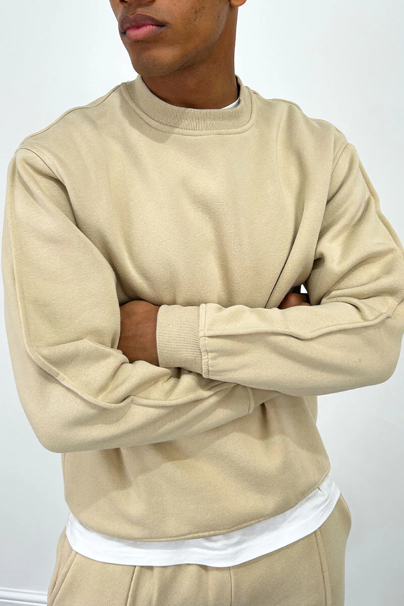 Extended Neck Crew Neck Sweatshirt - Taupe - Image 3