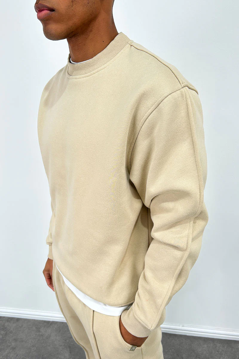 Extended Neck Crew Neck Sweatshirt - Taupe - Image 4