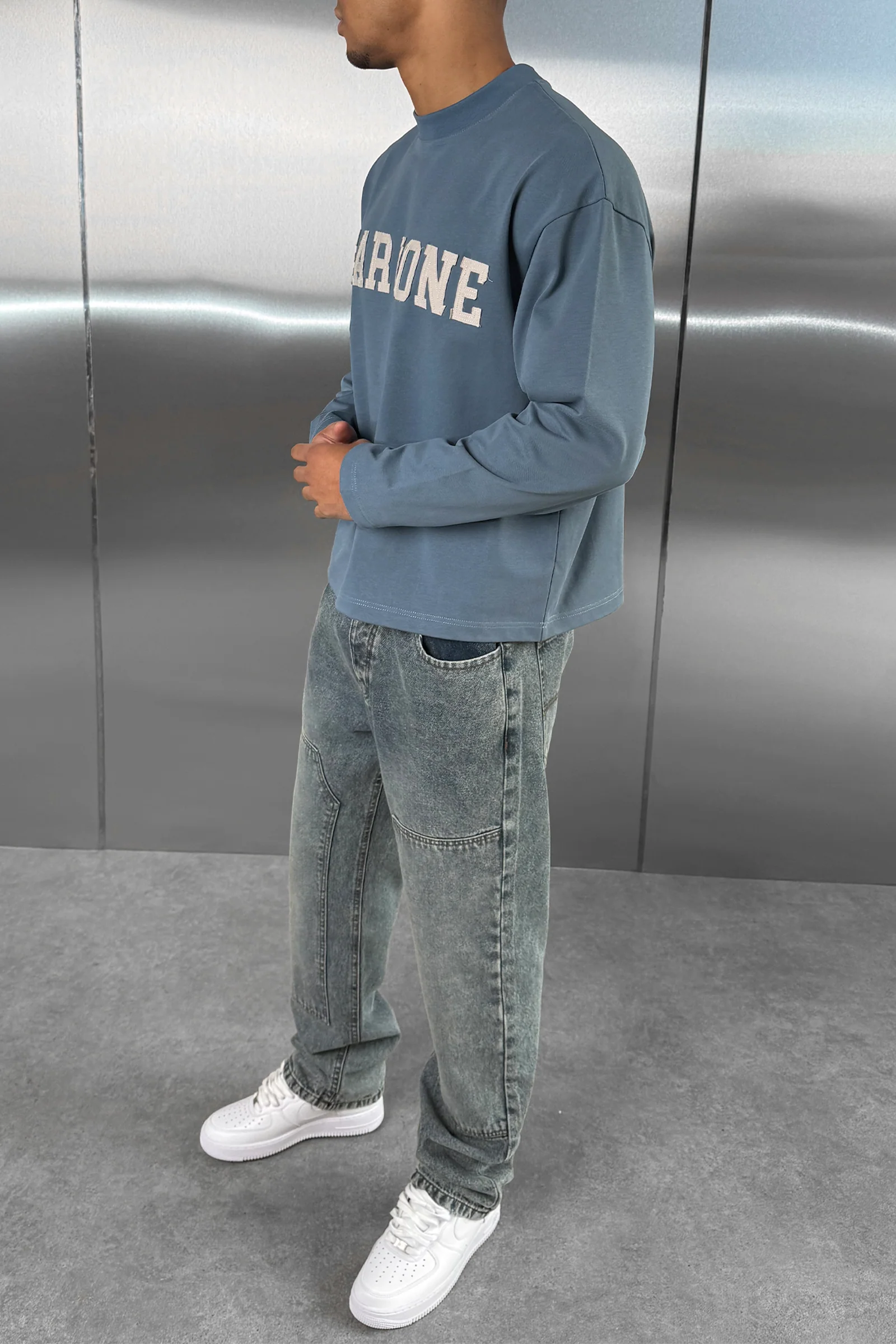 Fear None Boxy Long Sleeve T-Shirt - Blue - Image 6