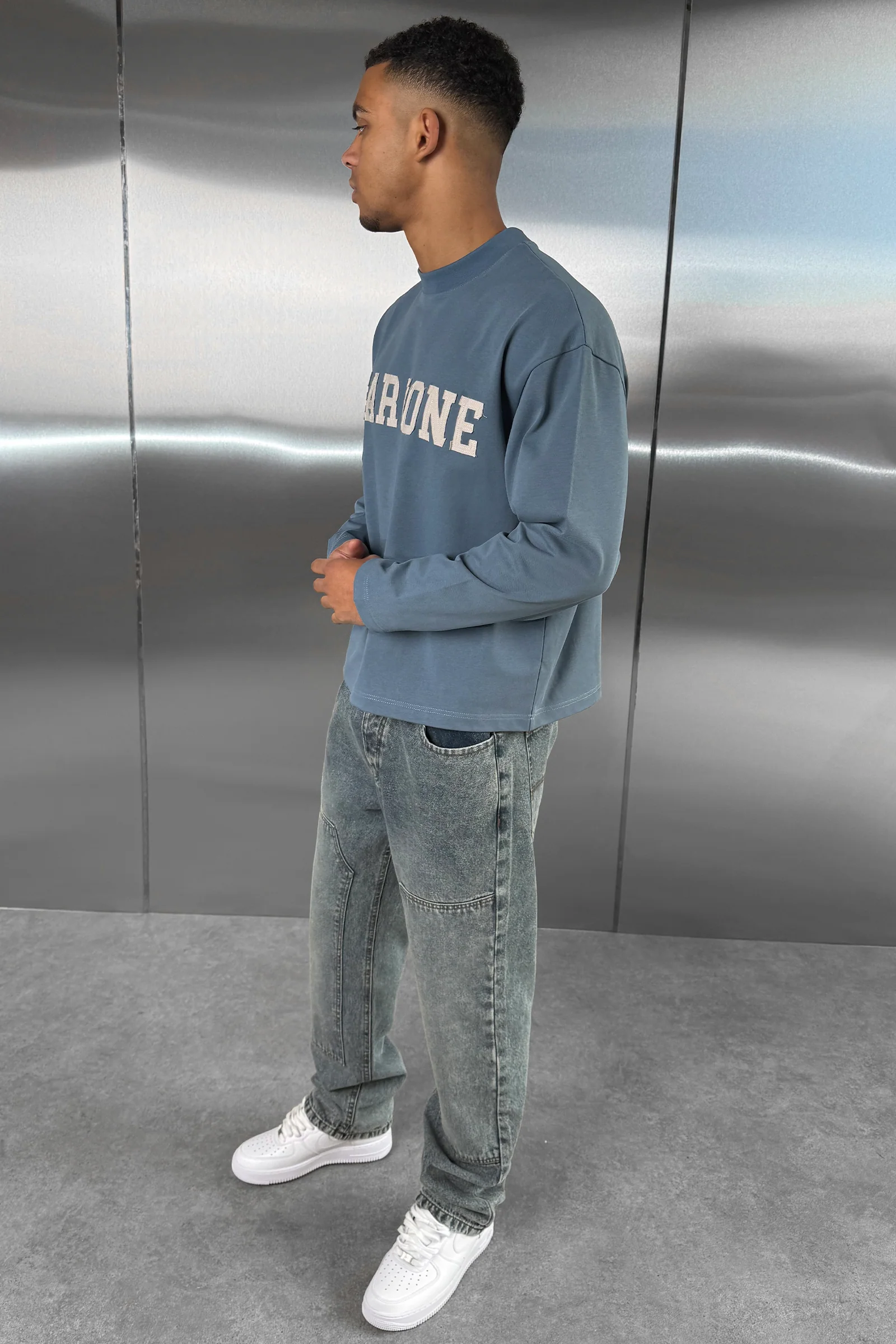 Fear None Boxy Long Sleeve T-Shirt - Blue - Image 8