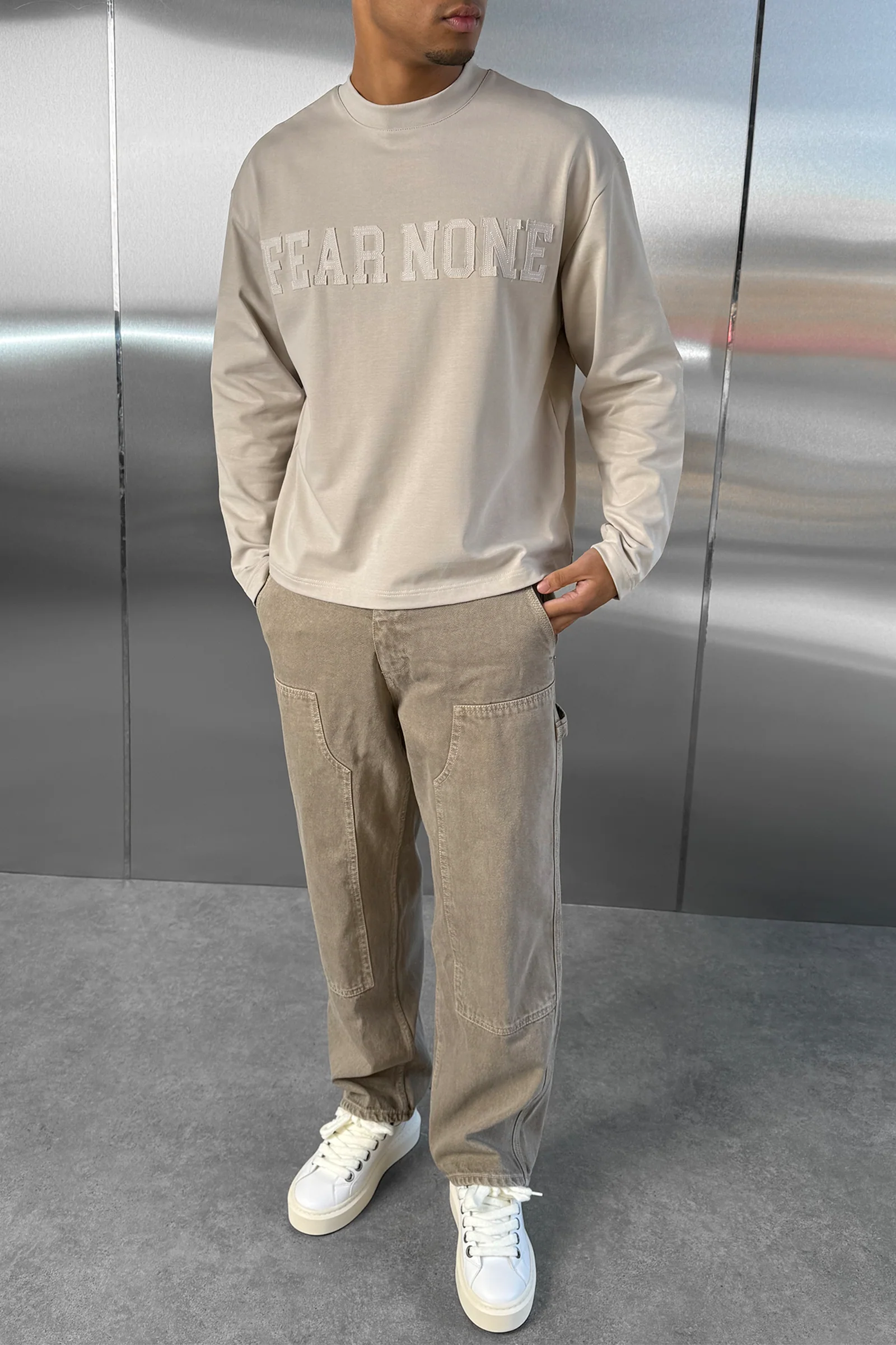 Fear None Boxy Long Sleeve T-Shirt - Stone - Image 10
