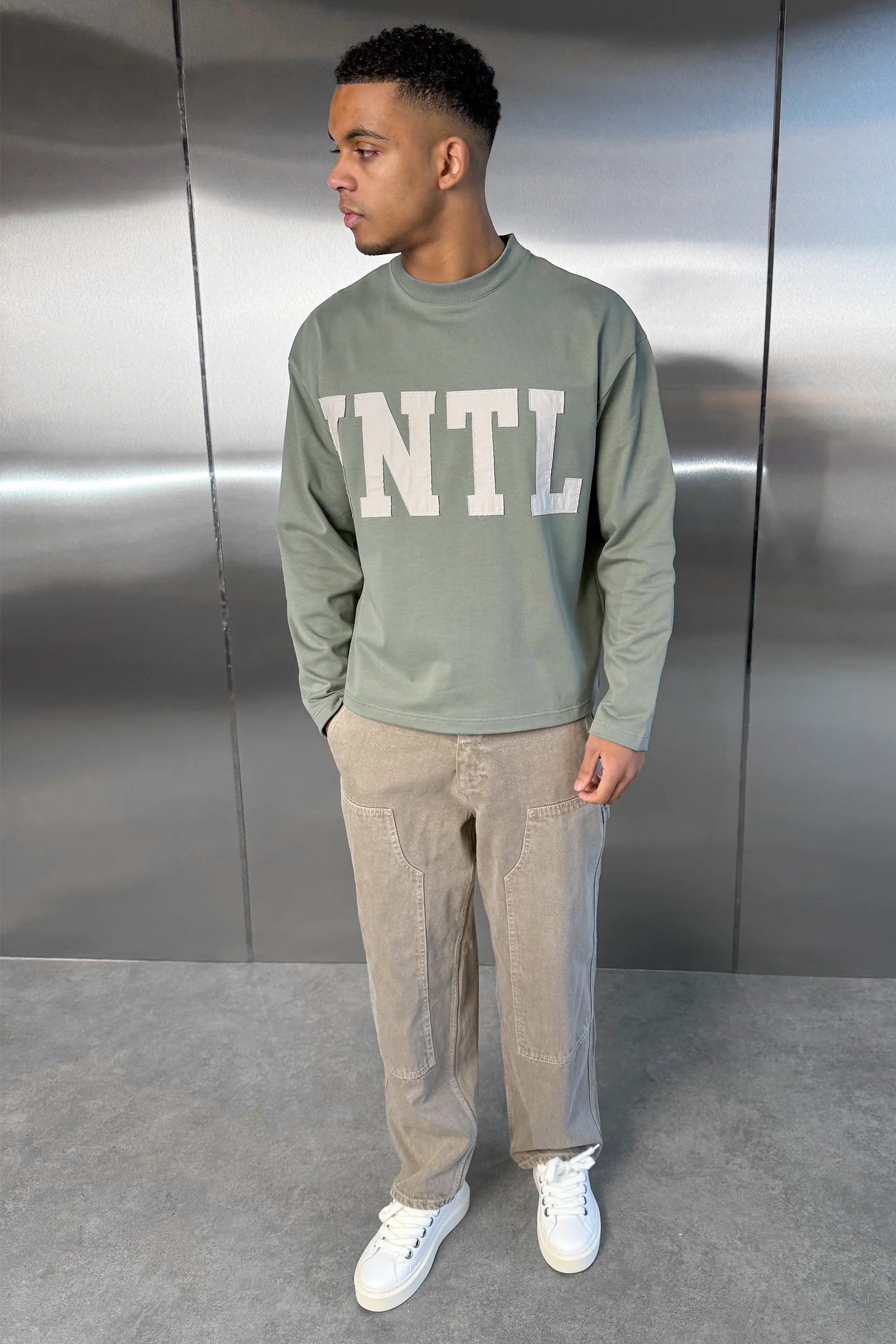 INTL Boxy Long Sleeve T-Shirt - Khaki - Image 7