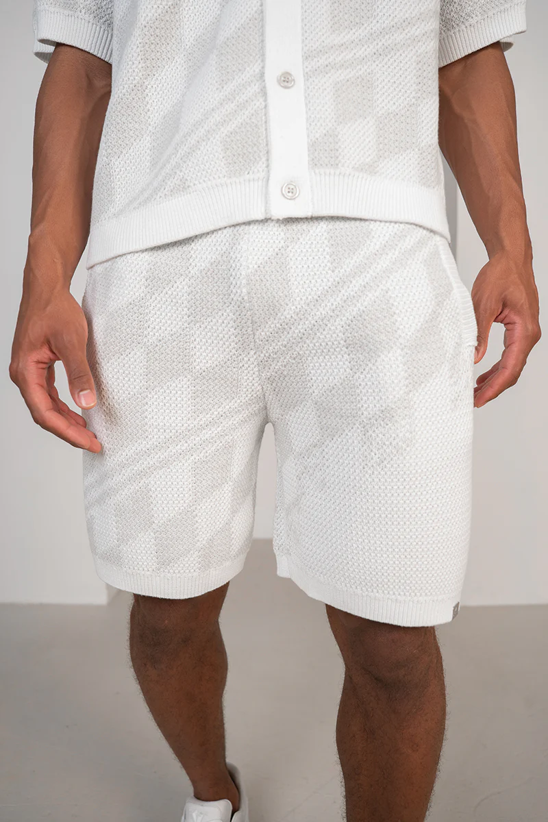 Knitted Checked Shorts - Grey/White - Image 3