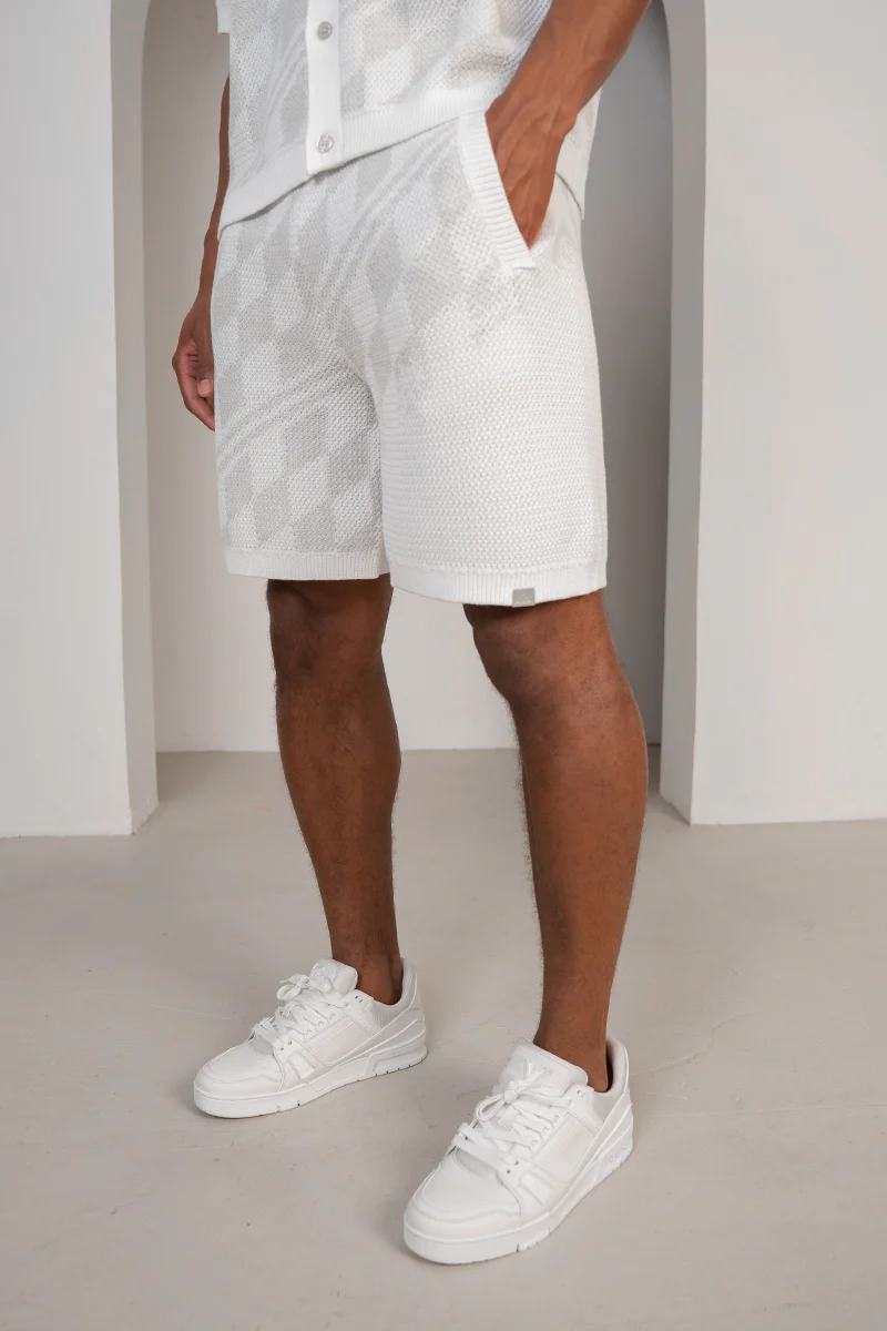 Knitted Checked Shorts - Grey/White - Image 5