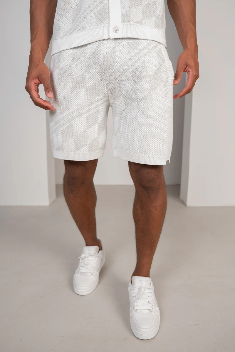 Knitted Checked Shorts - Grey/White - Image 6