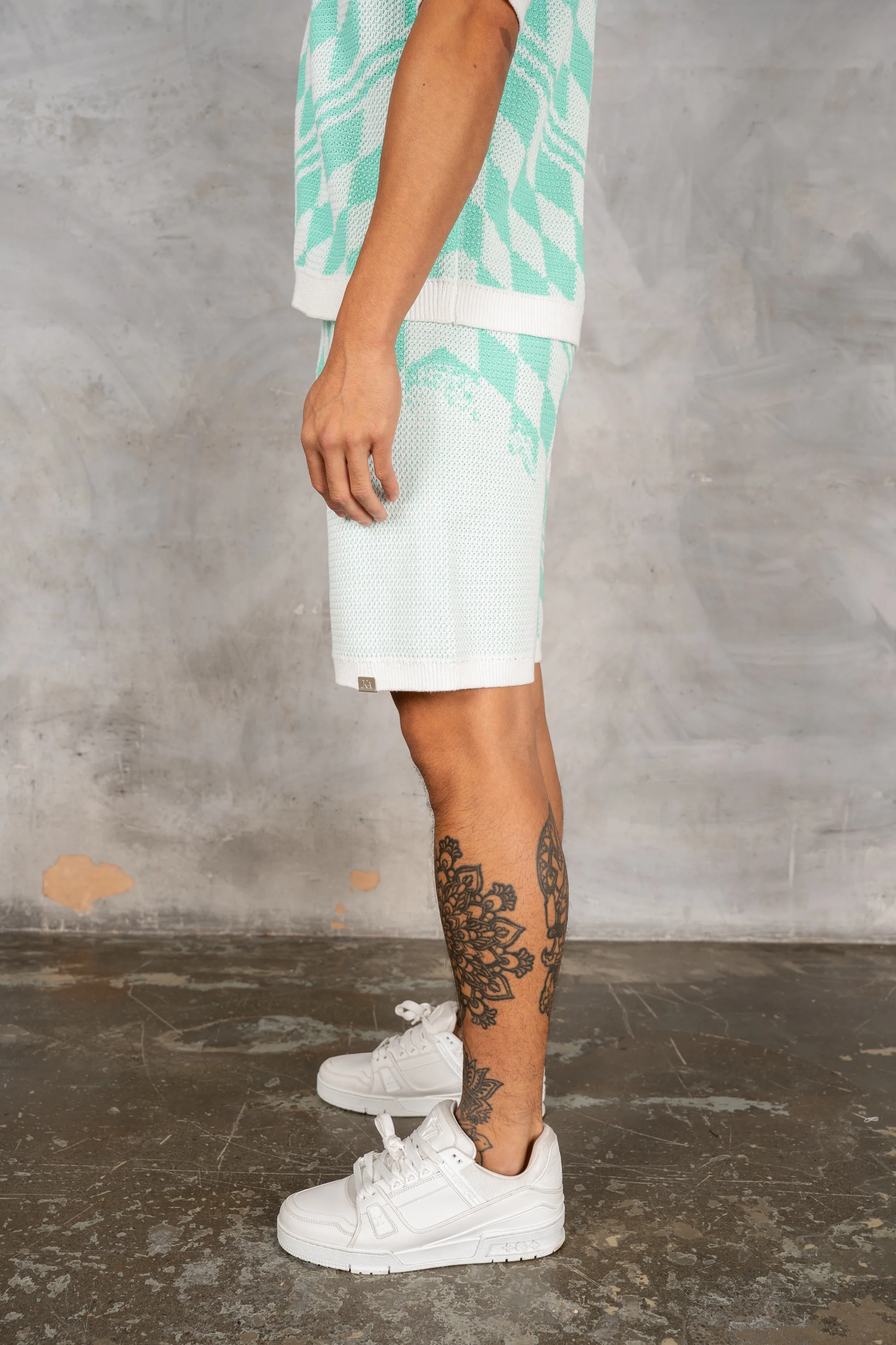 Knitted Checked Shorts - Mint - Image 6
