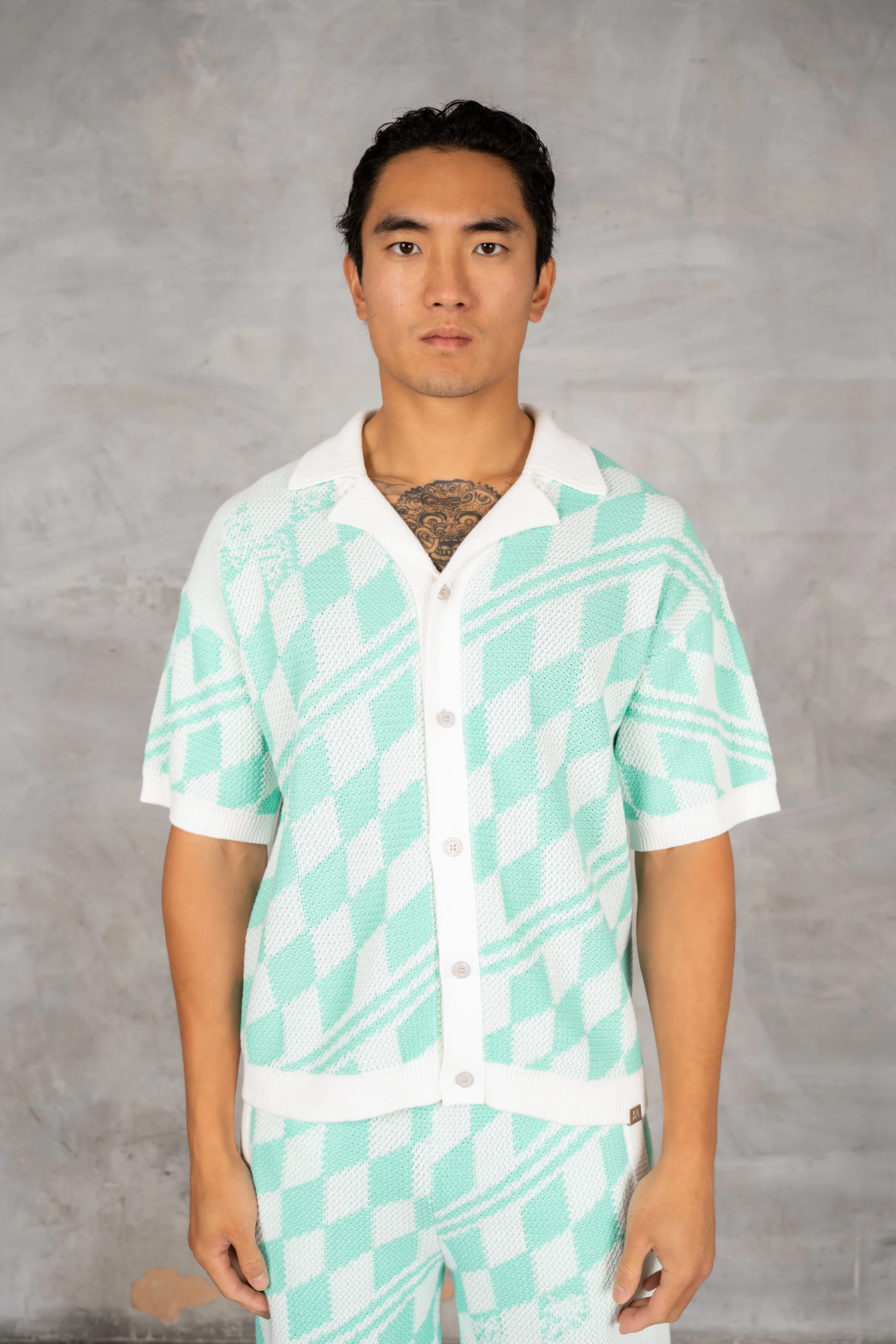 Knitted Checked Shorts - Mint - Image 7