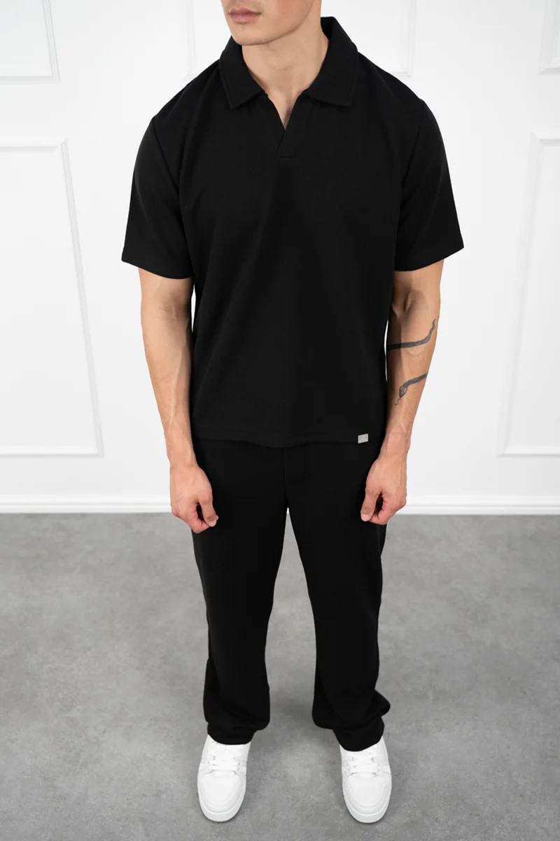 Waffle Straight Joggers - Black - Image 3