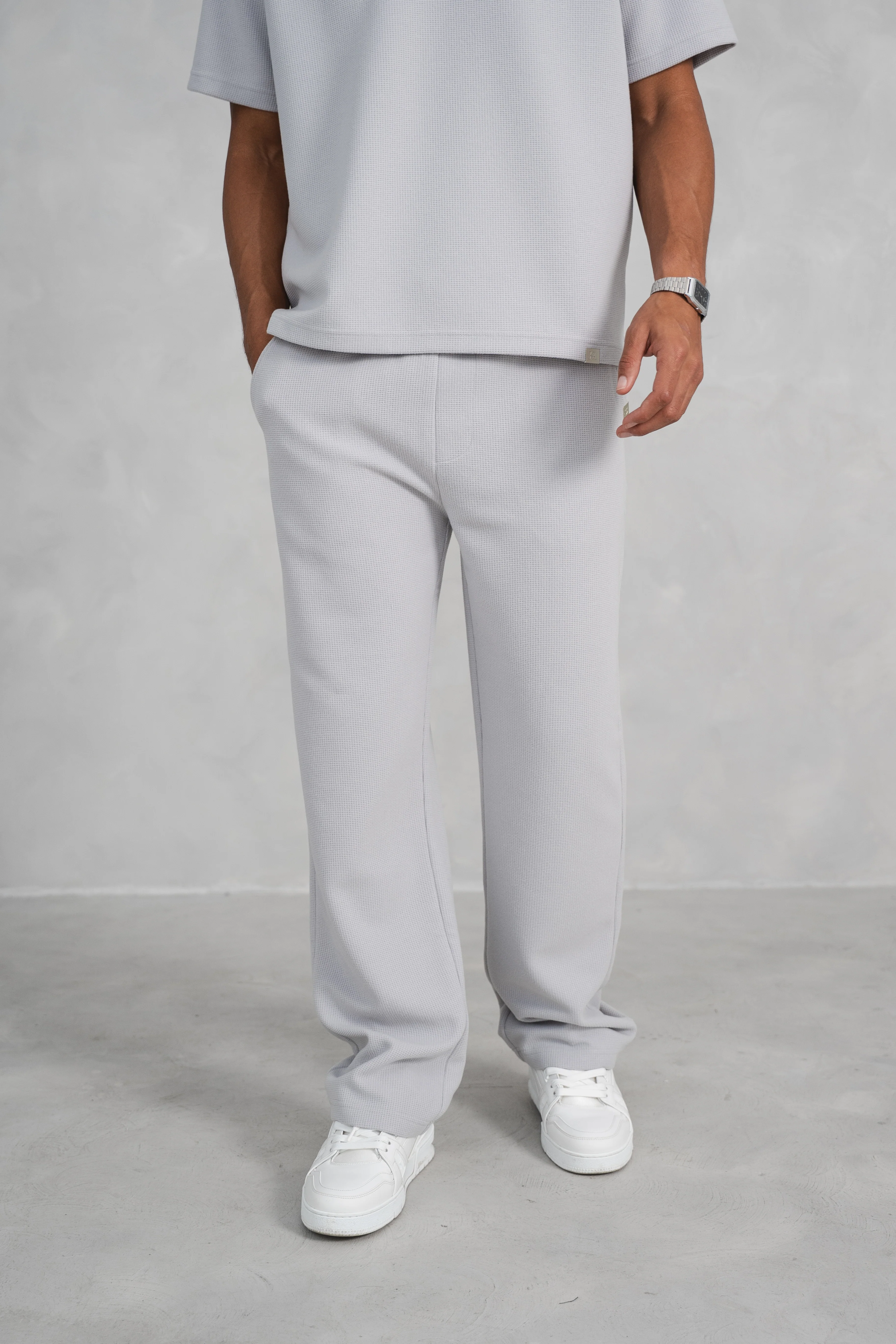 Waffle Straight Leg Joggers - Grey - Image 3