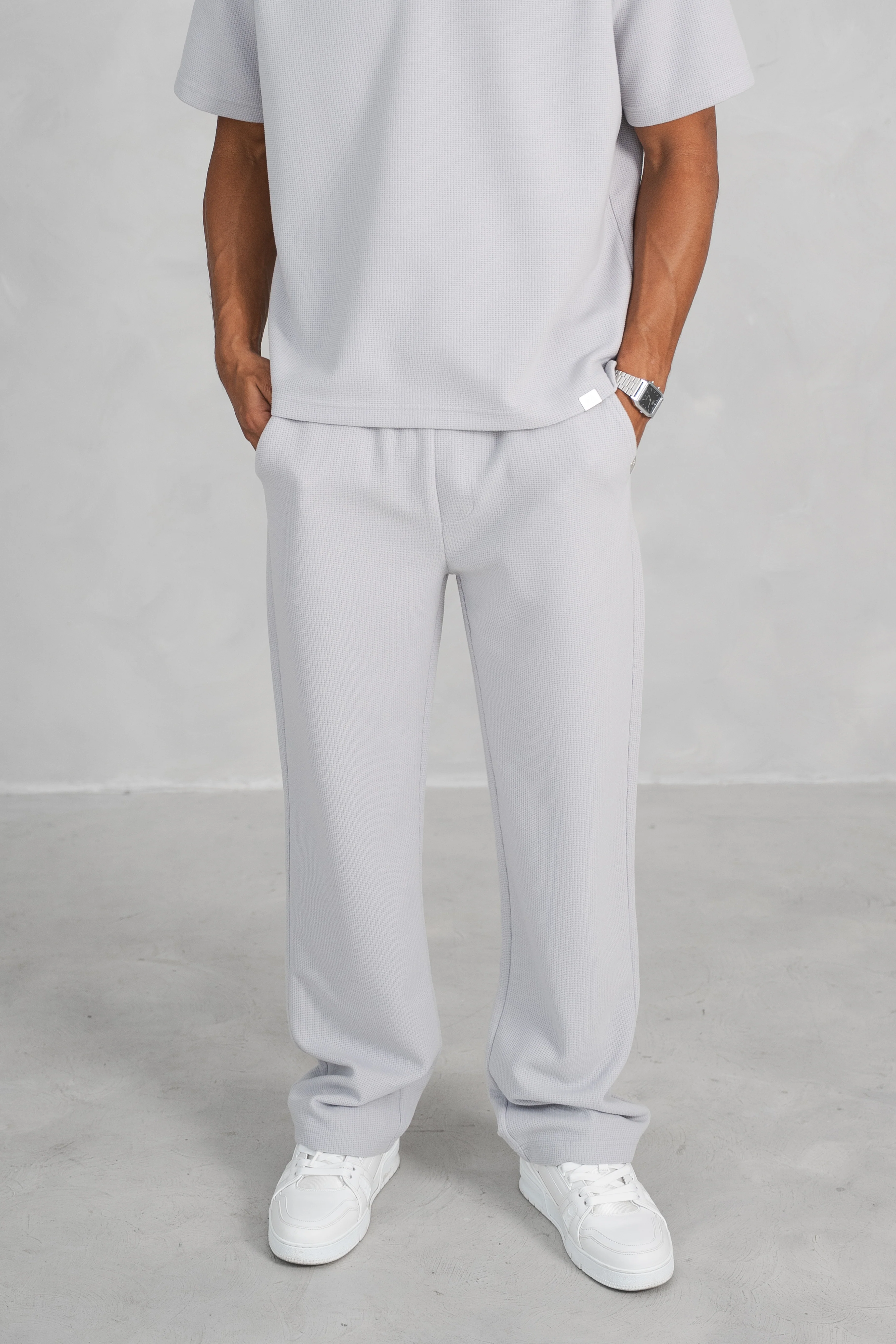 Waffle Straight Leg Joggers - Grey - Image 5