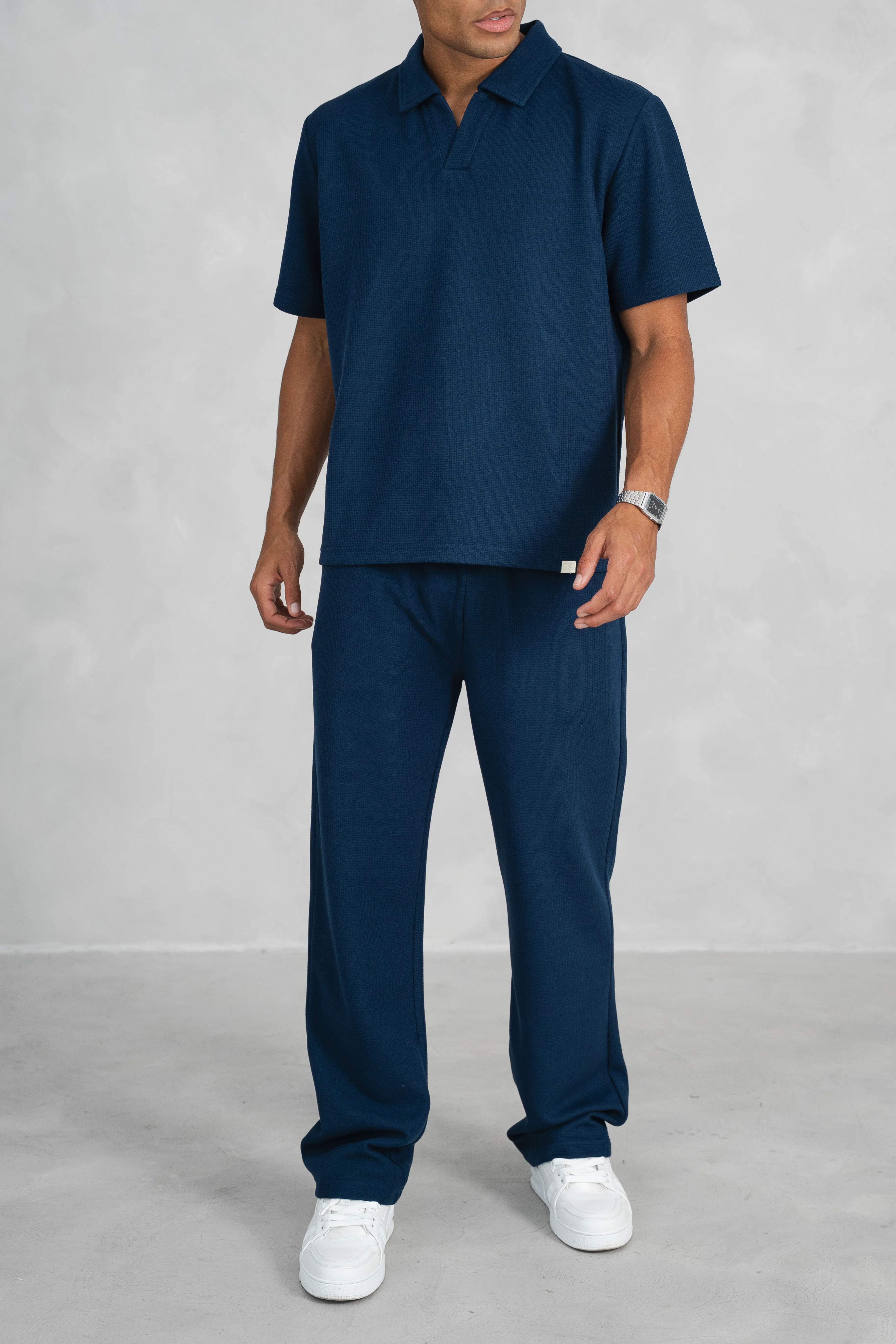 Waffle Straight Leg Joggers - Navy - Image 3