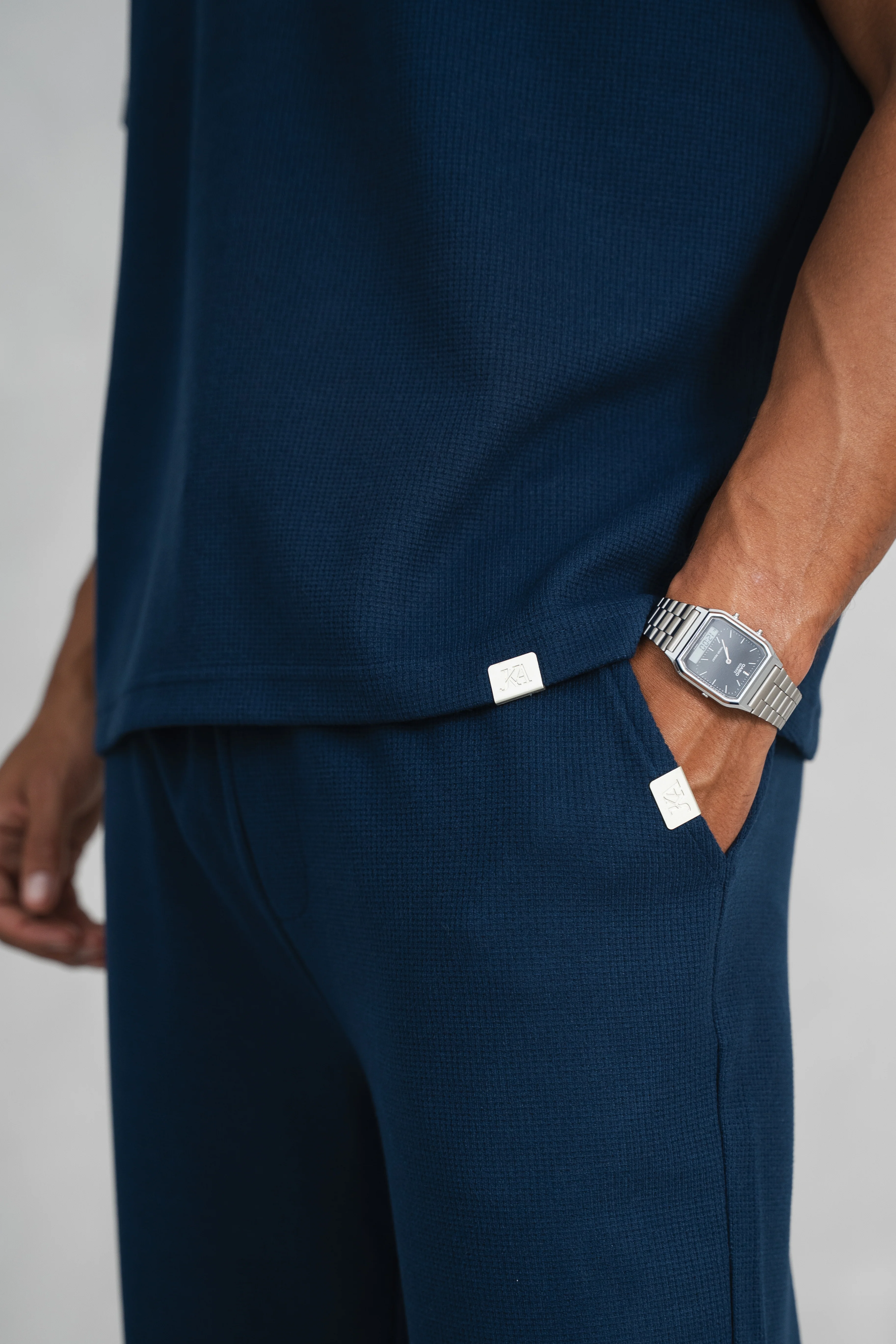 Waffle Straight Leg Joggers - Navy - Image 4