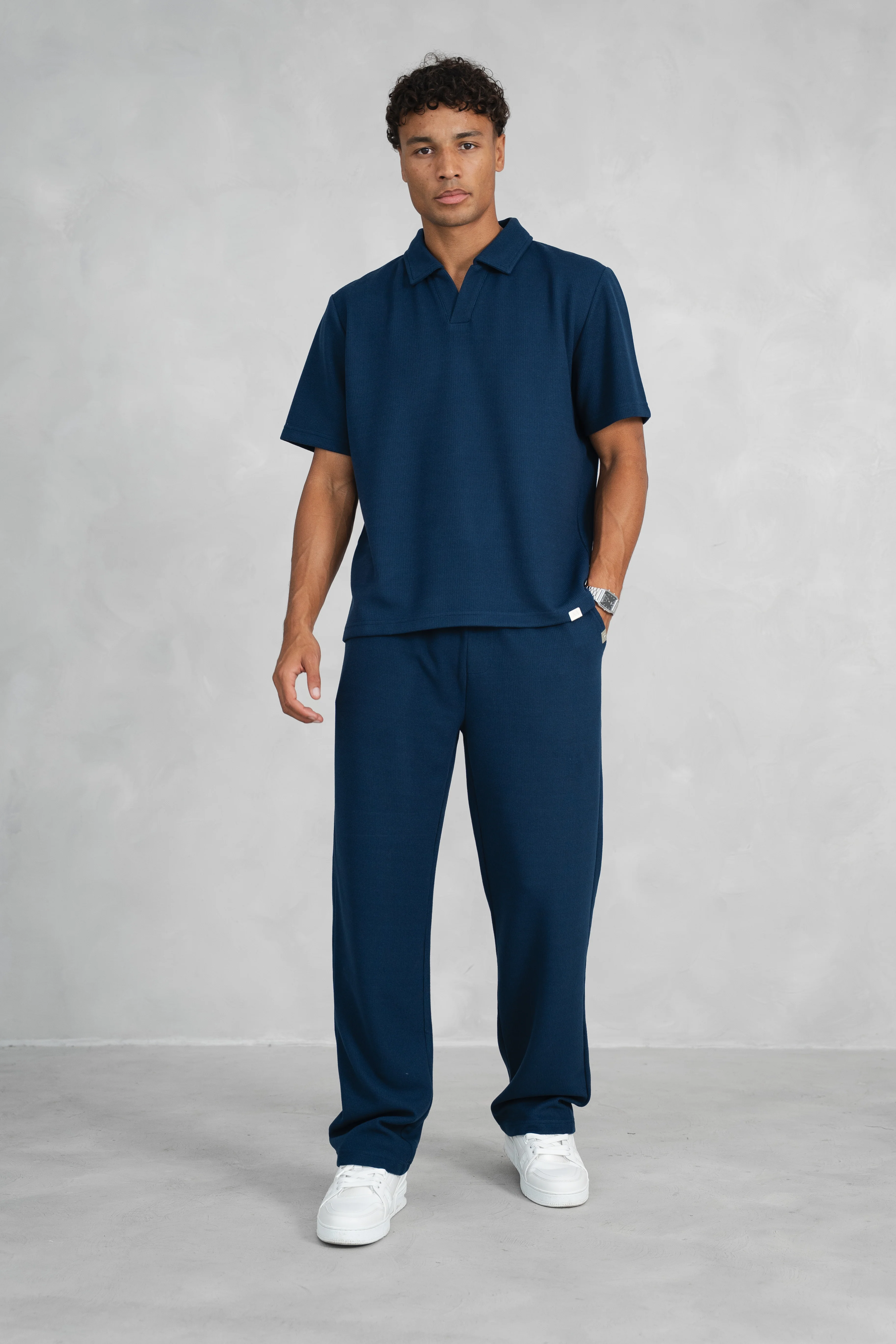 Waffle Straight Leg Joggers - Navy - Image 5