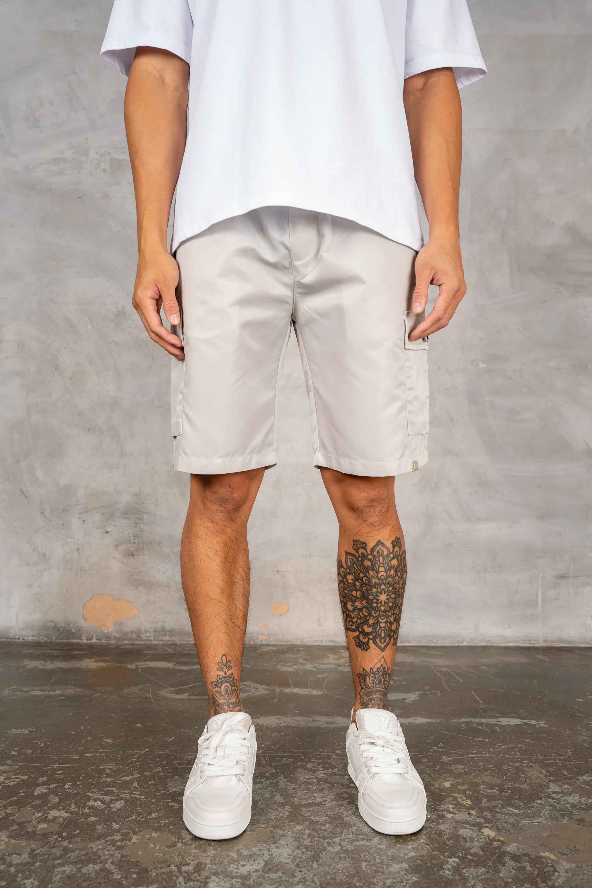 Nylon Cargo Shorts - Light Grey - Image 3