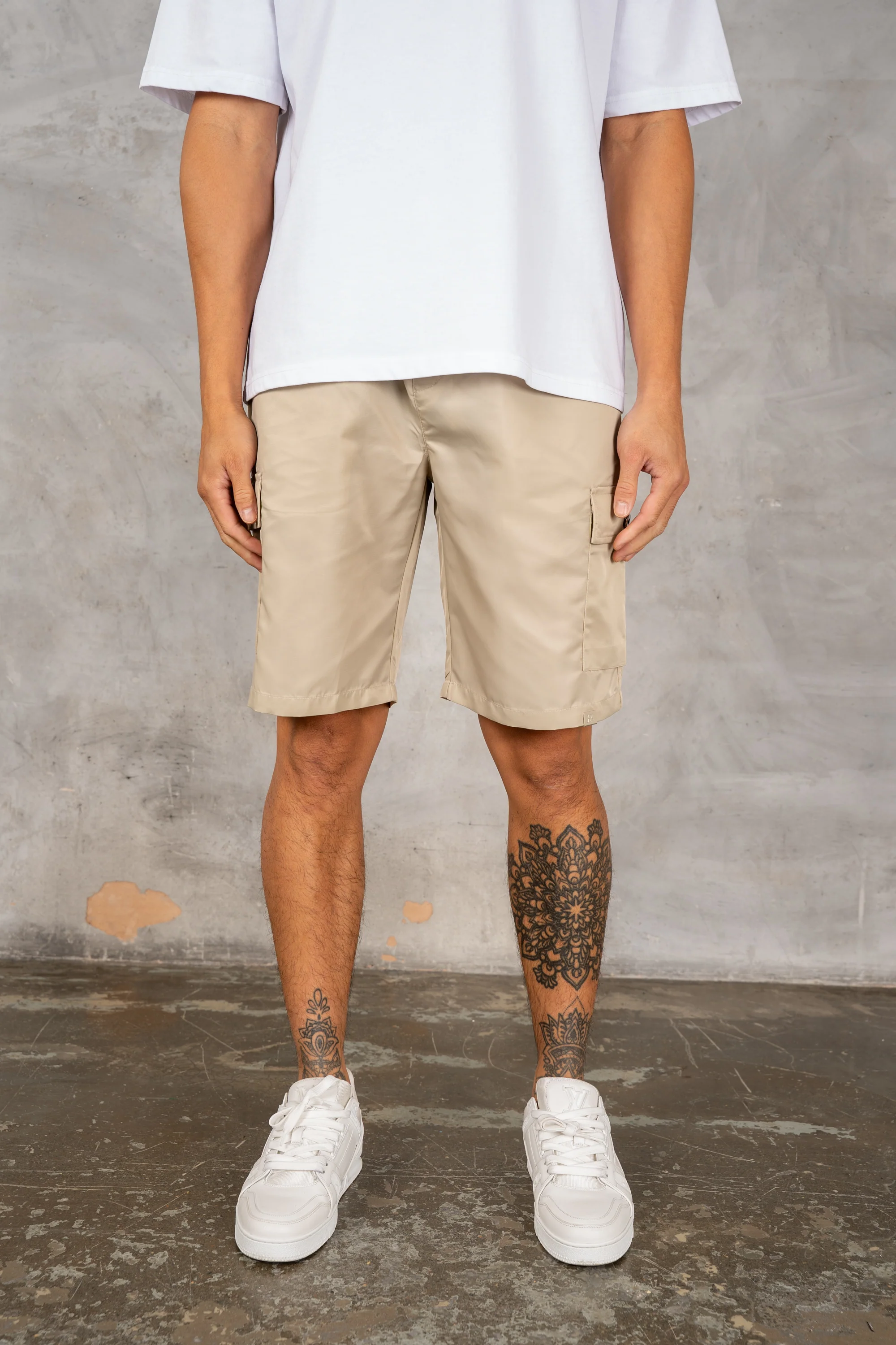 Nylon Cargo Shorts - Stone - Image 3