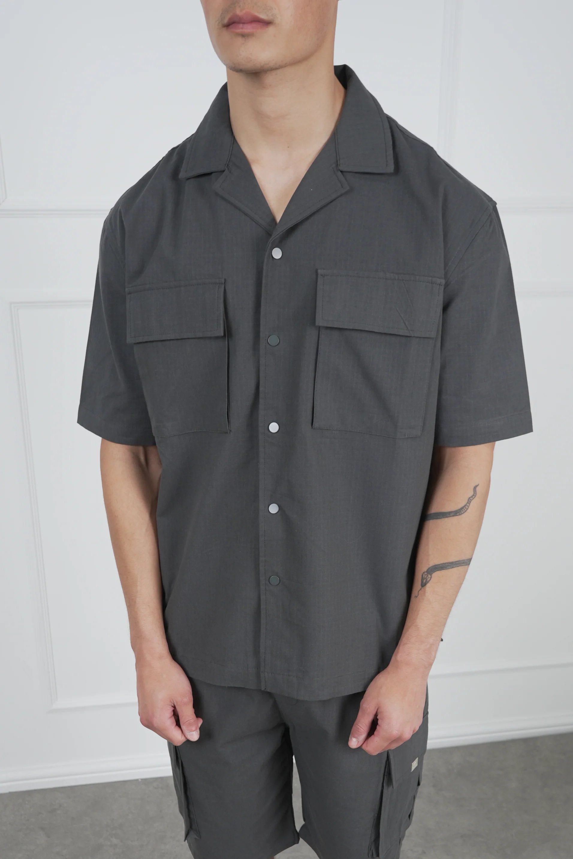 Boxy Ripstop Oversized Shirt - Charcoal - Image 3