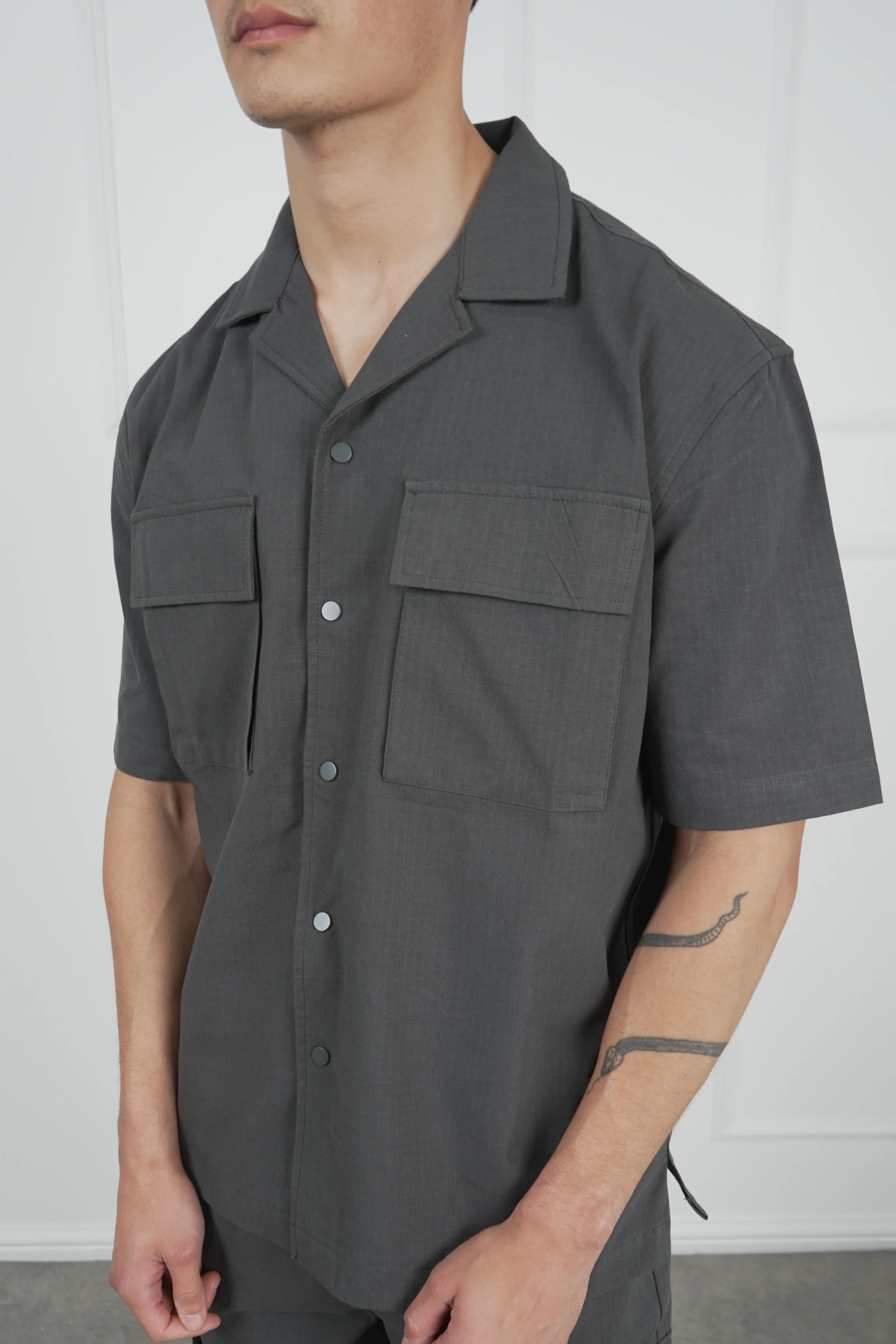 Boxy Ripstop Oversized Shirt - Charcoal - Image 4