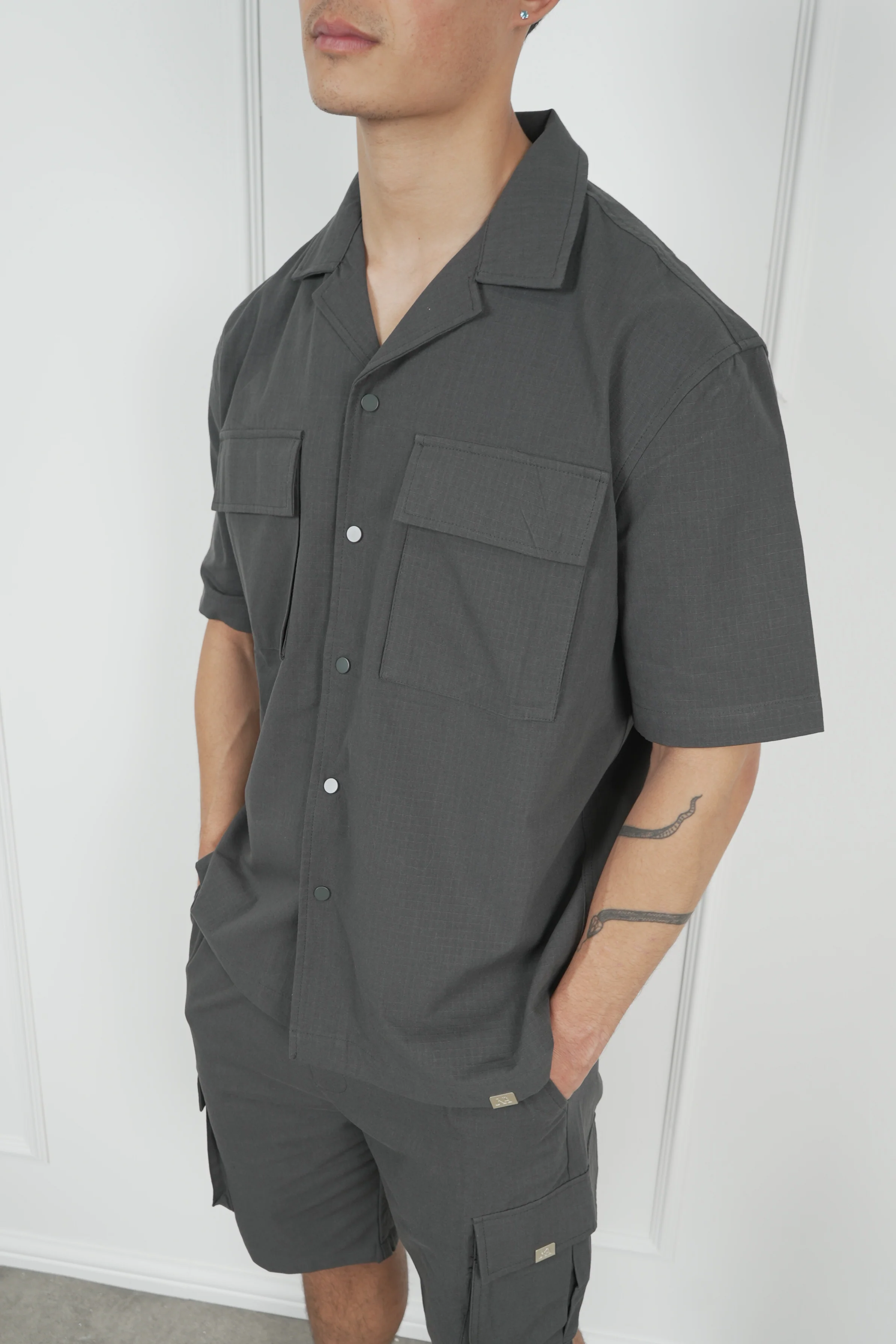 Boxy Ripstop Oversized Shirt - Charcoal - Image 6