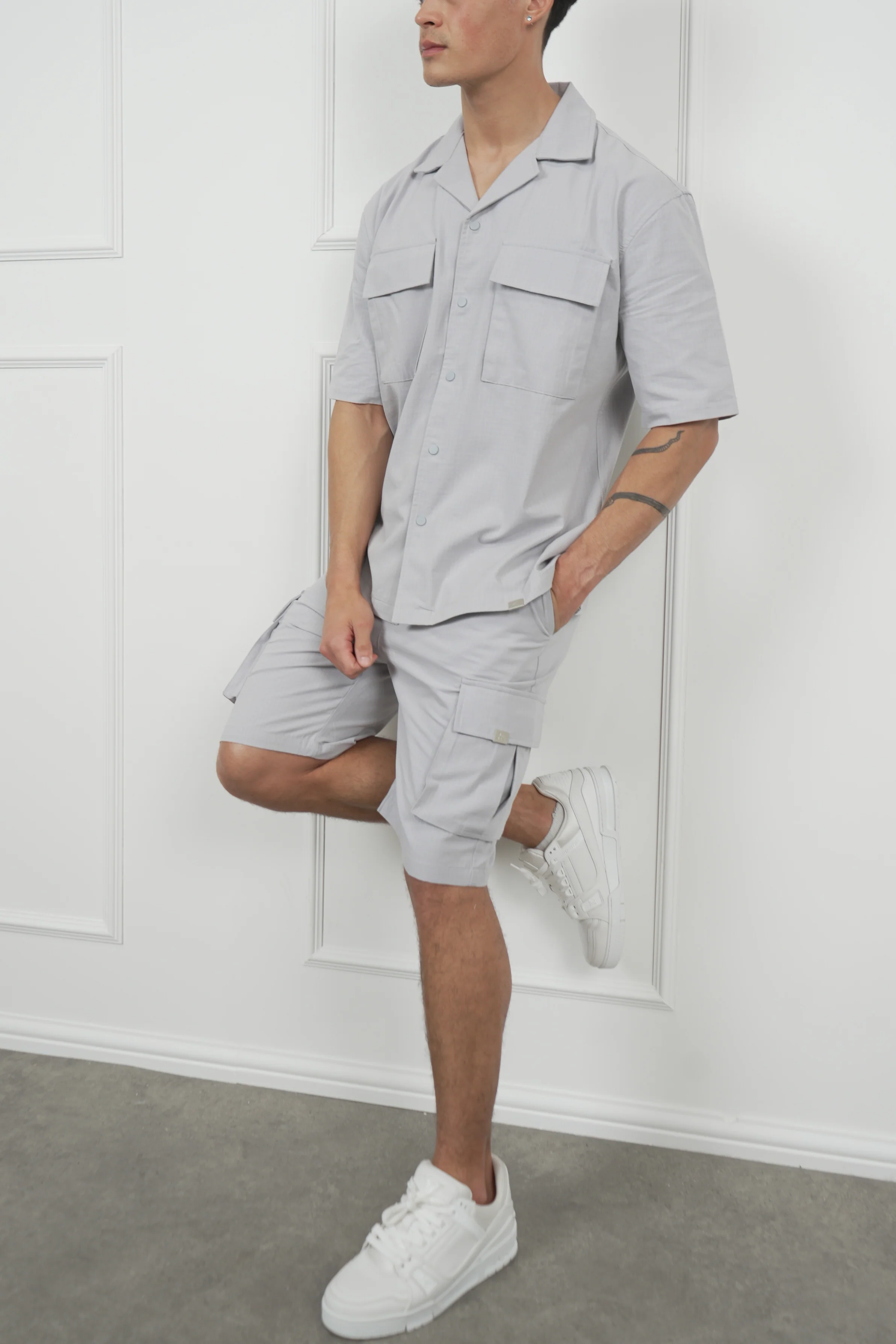Boxy Ripstop Oversized Shirt - Light Grey - Image 6