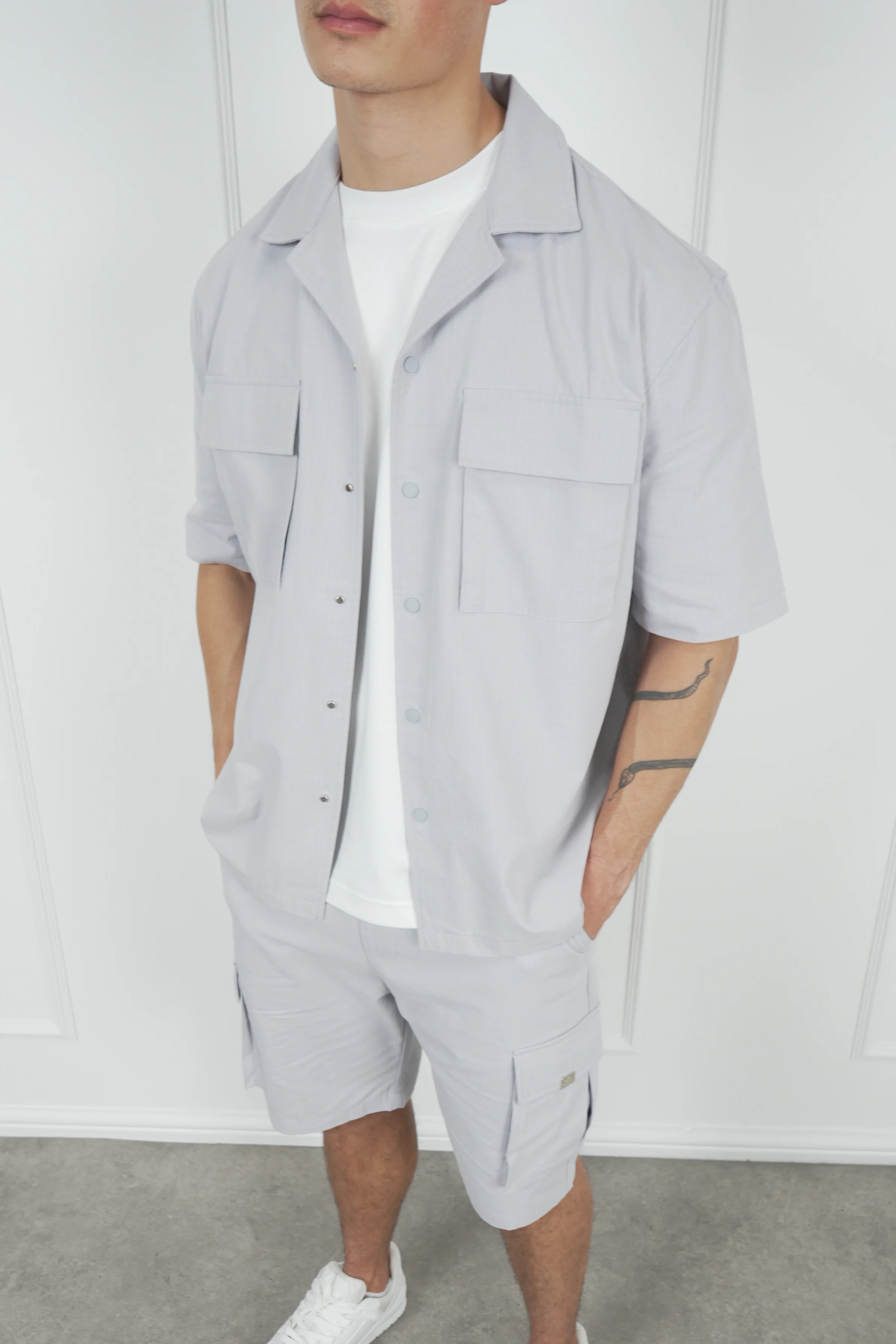 Boxy Ripstop Oversized Shirt - Light Grey - Image 7