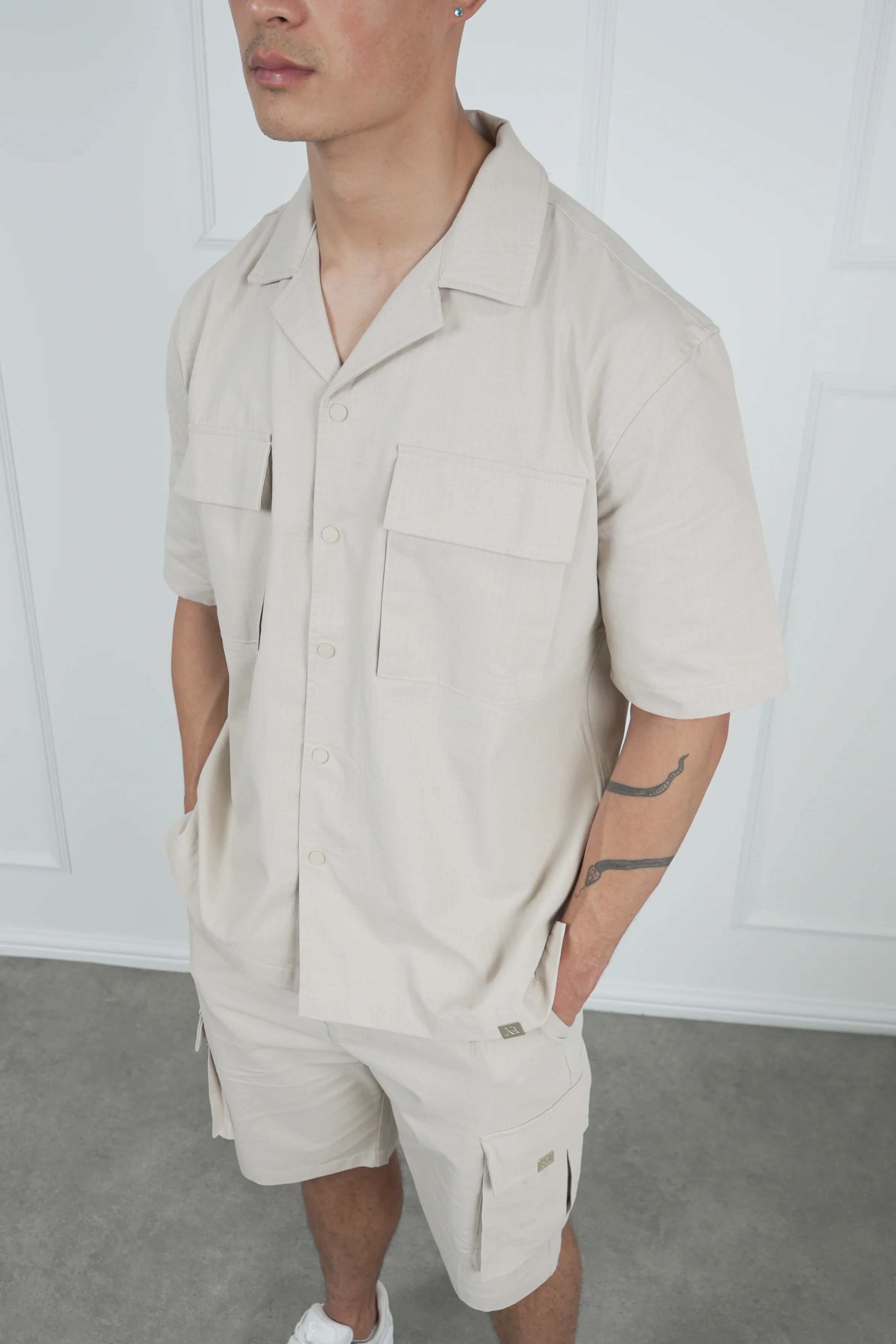 Boxy Ripstop Oversized Shirt - Stone - Image 7
