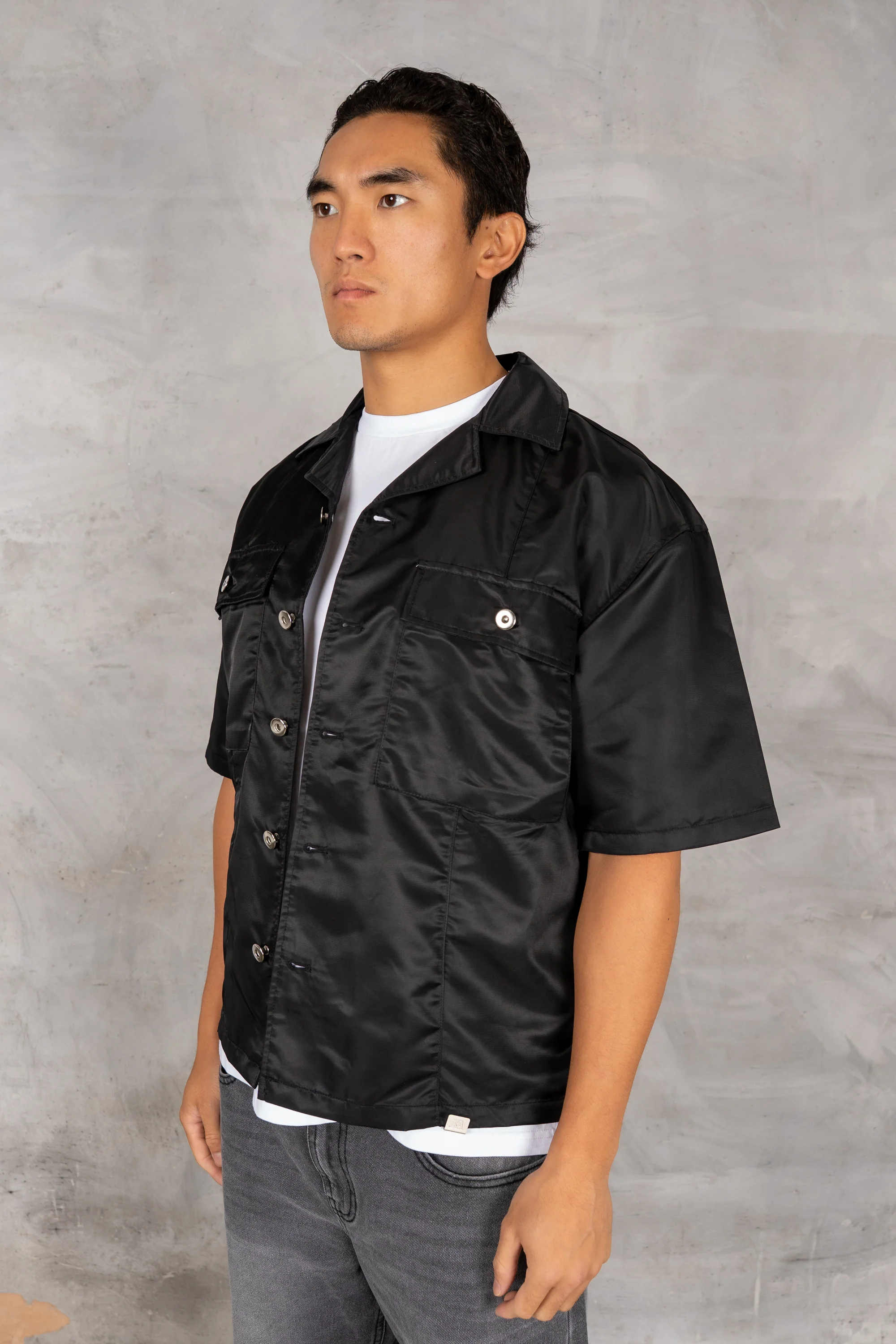 Boxy Nylon Oversized Shirt - Black - Image 3